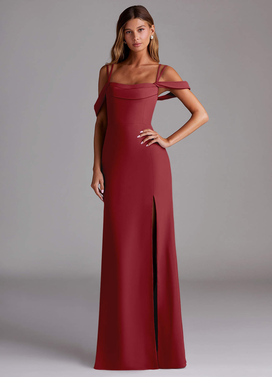 Azazie Callan Bridesmaid Dresses Pomegranate Mermaid Pleated Chiffon Convertible Dress image1