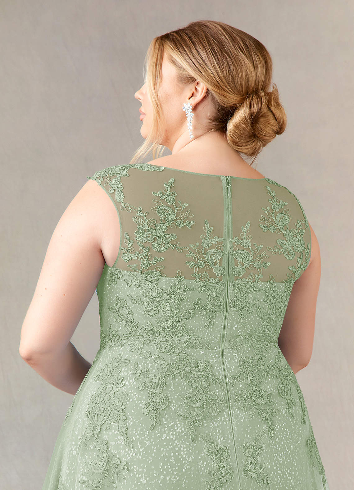 Azazie Flynn Mother of the Bride Dresses Dusty Sage A-Line Boatneck Lace Tulle Dress image10