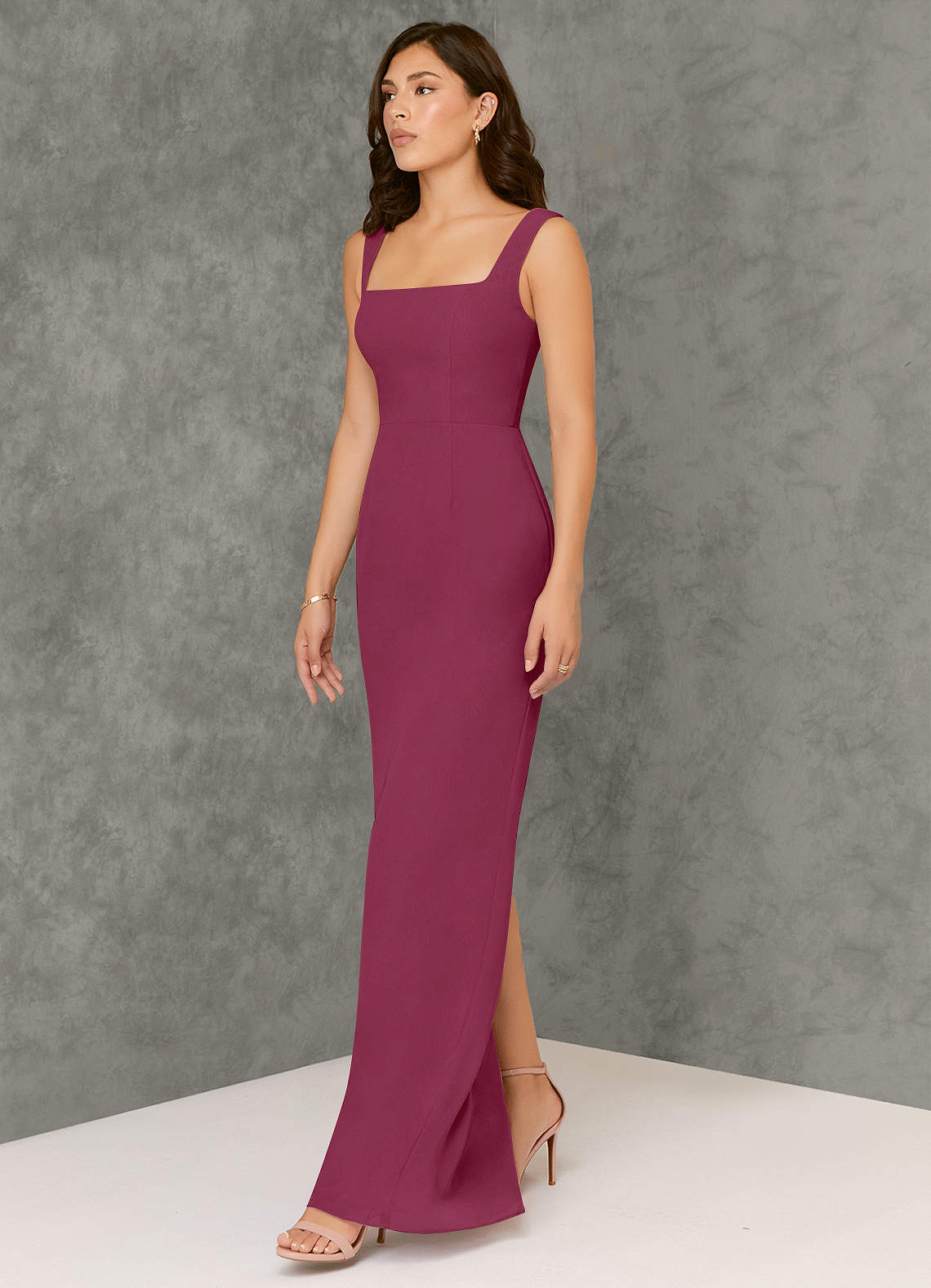 Azazie Flori Bridesmaid Dresses Mulberry Sheath Square Neckline Chiffon Dress image3