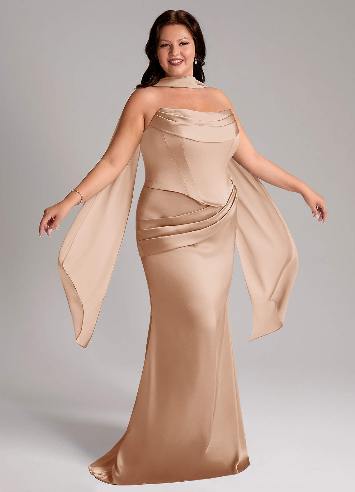Azazie Sorrel Bridesmaid Dresses English Rose Mermaid Strapless Stretch Satin Convertible Dress image8