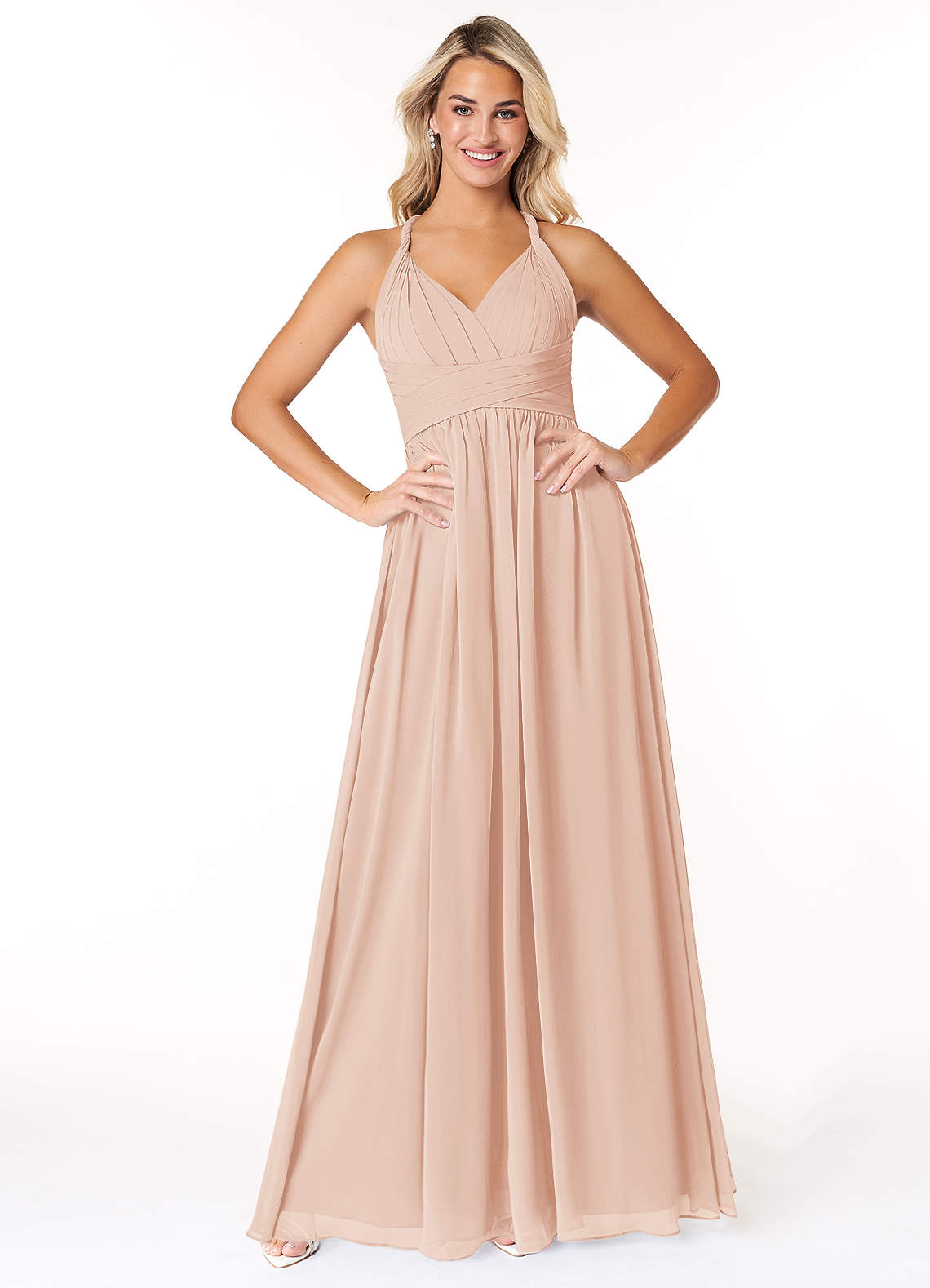 Azazie Ashia Brautjungfernkleider A-Linie Plissee Chiffon Kleid Englisches Rosa image1