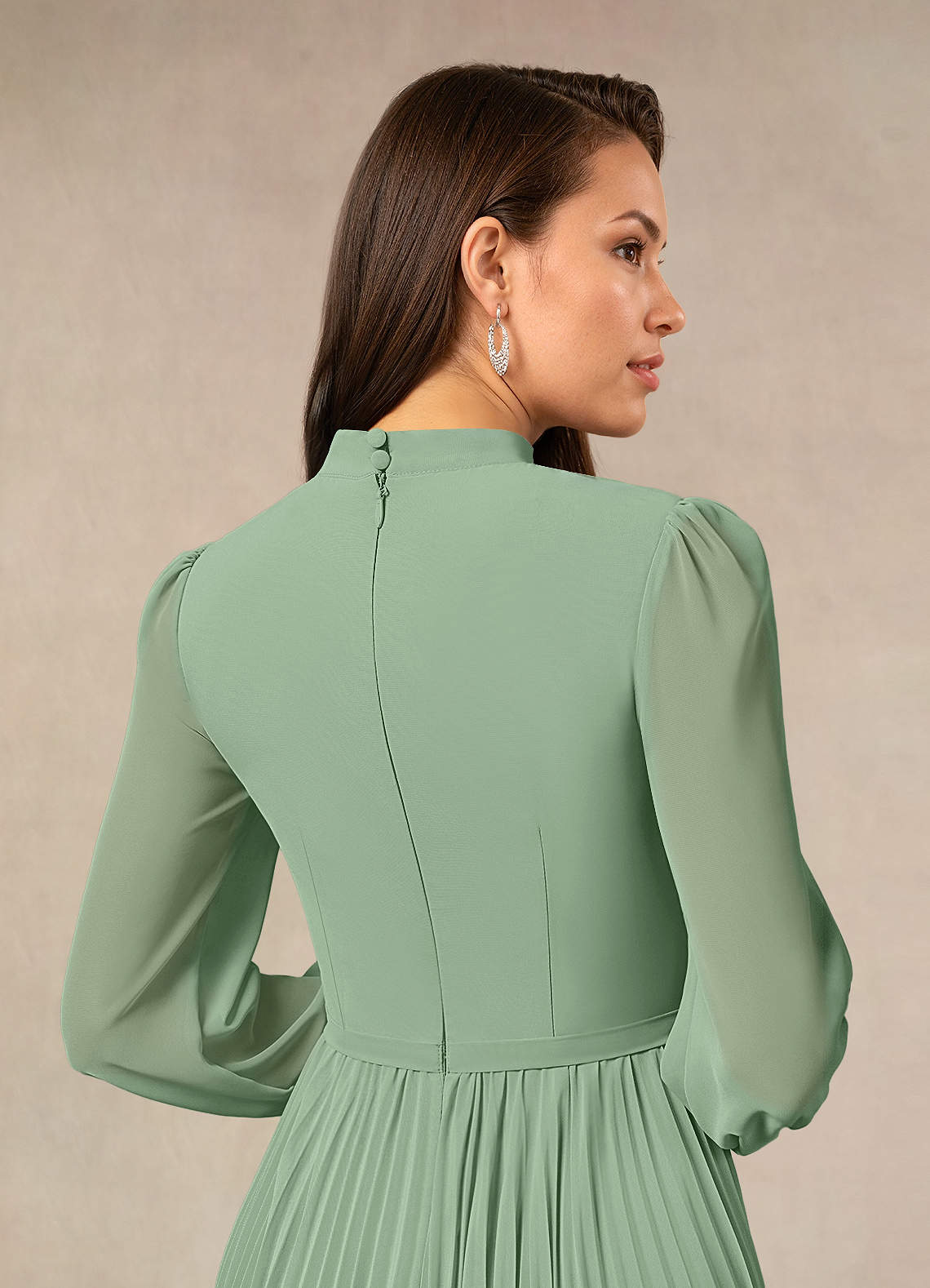 Azazie Adellah Mother of the Bride Dresses Matcha A-Line Pleated Chiffon Dress image3