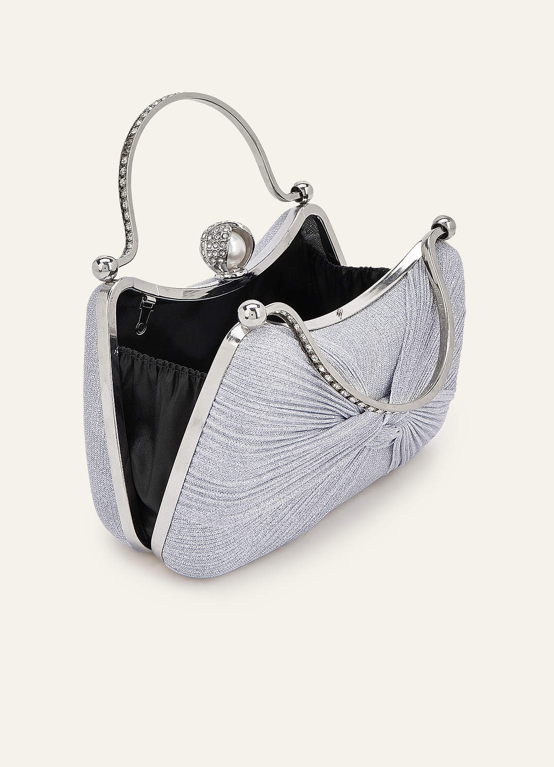 front Glittery Pleated Knot Clutch