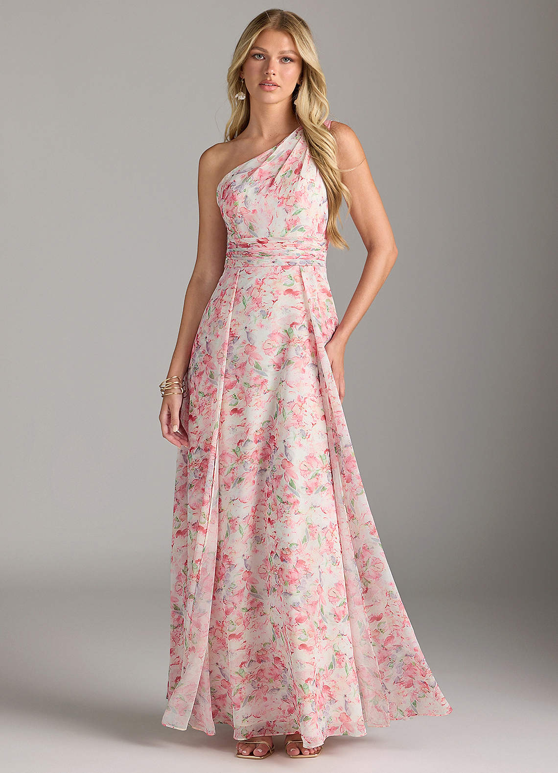 Azazie Dallas Brautjungfernkleider A-Linie One-Shoulder Chiffon Kleid Abstraktes Aquarell Mit Blumen image1