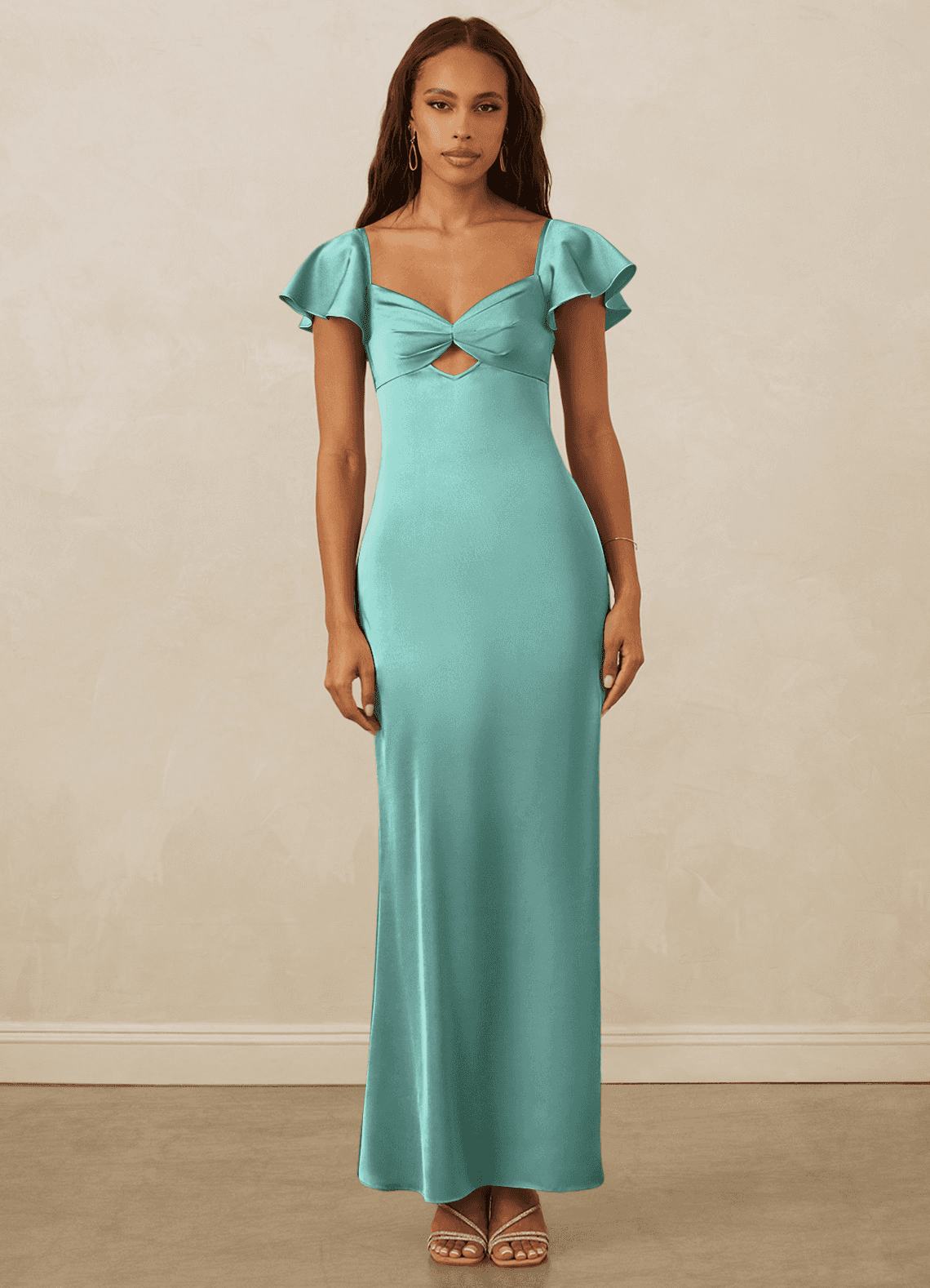 Christian Siriano Bridal for Azazie 1005 Bridesmaid Dresses Aqua Sheath Sweetheart Neckline Stretch Satin Dress image1