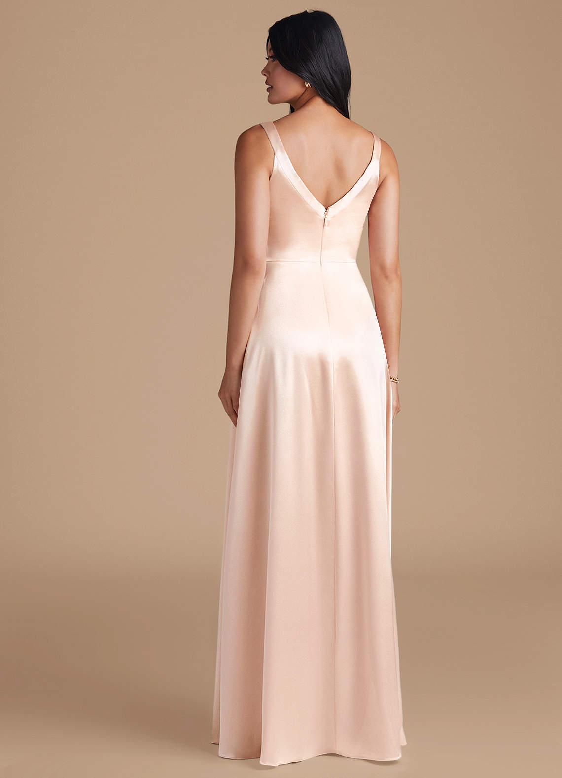 Mismatched Rose Gold Bridesmaid Metallic Bridesmaids Dresses Azazie A-Line  Square Neck Floor-Length Metallic Satin Bridesmaid Dresses Rose Gold