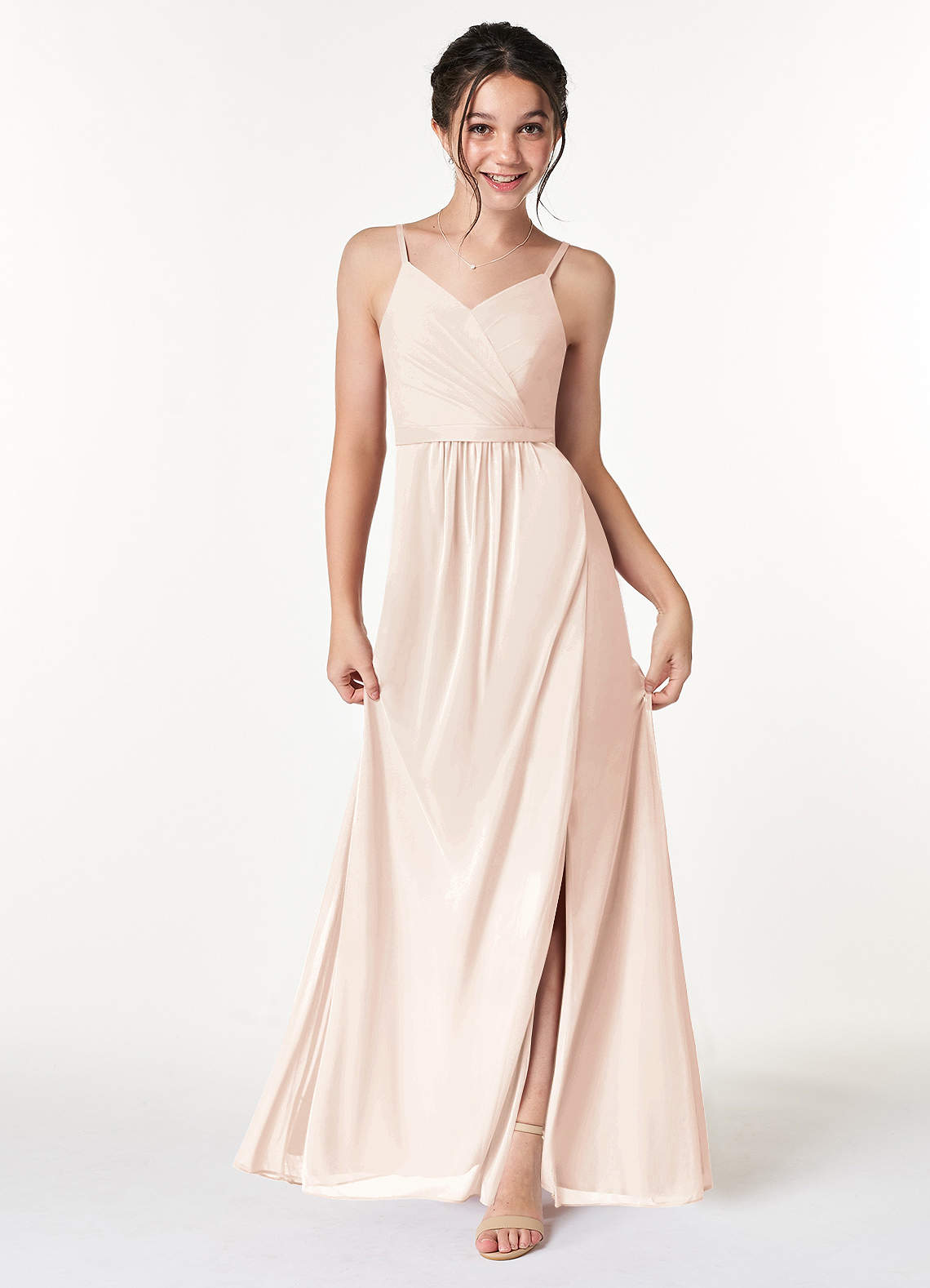 Azazie Luxy Junior Robe en Maille Plissée Rose Pâle image1