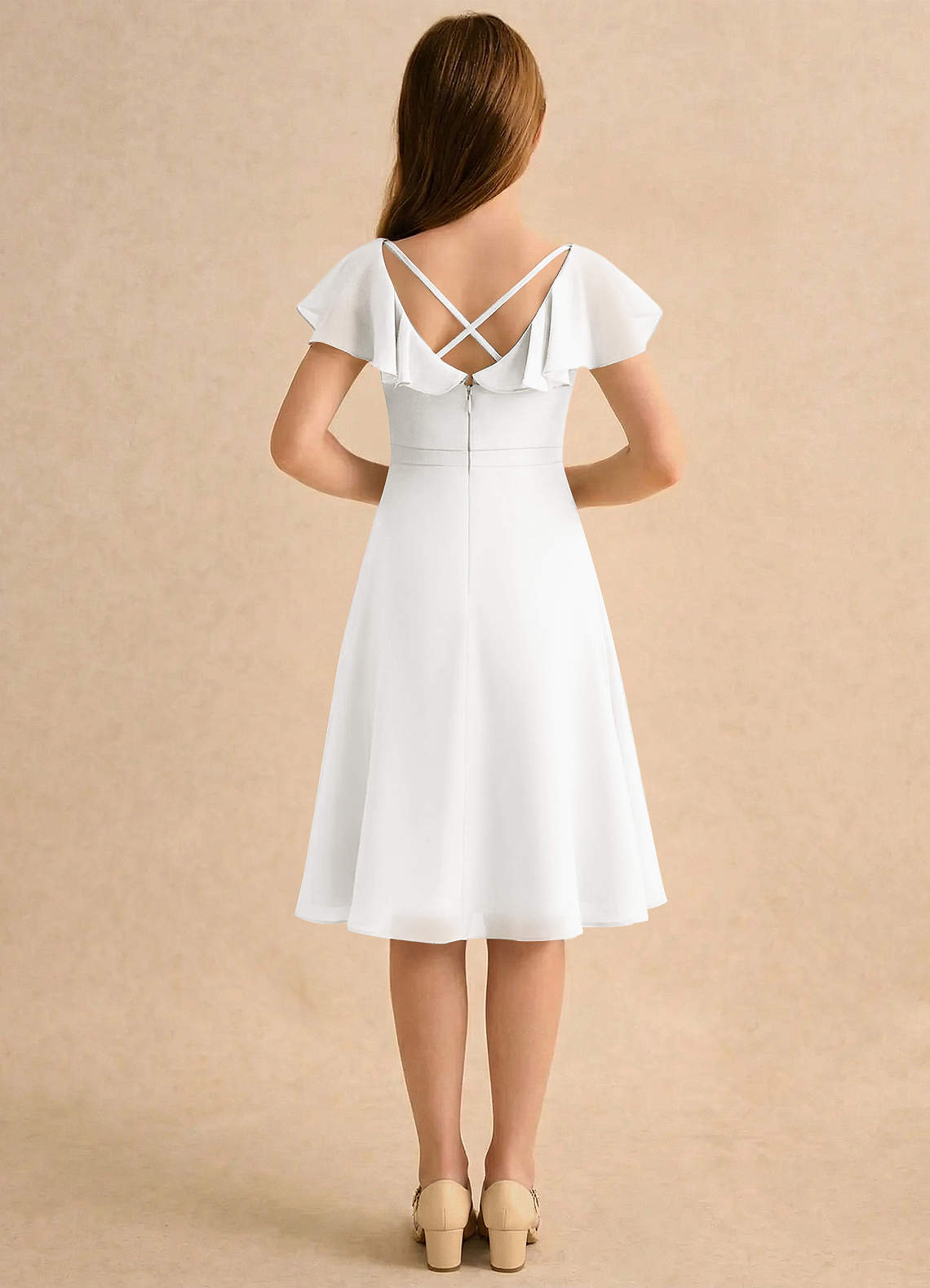 Azazie Narin Girls Formal Flower Girl Klänningar Klä A-Line i Chiffong med ärmar image1