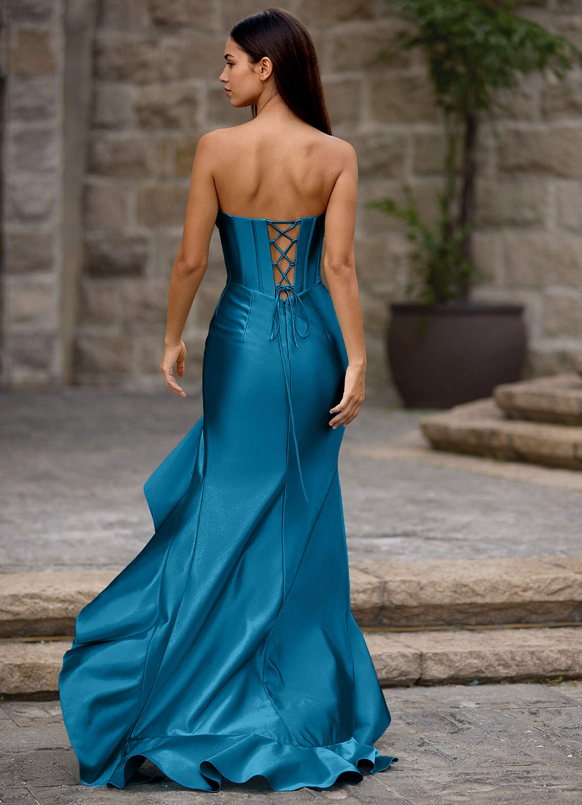 Azazie Blue Floor-Length Mermaid Cowl Ruffles Corset Prom and Evening Dress UK Azazie Blue Floor-Length Mermaid Cowl Ruffles Corset Prom and Evening Dress UK