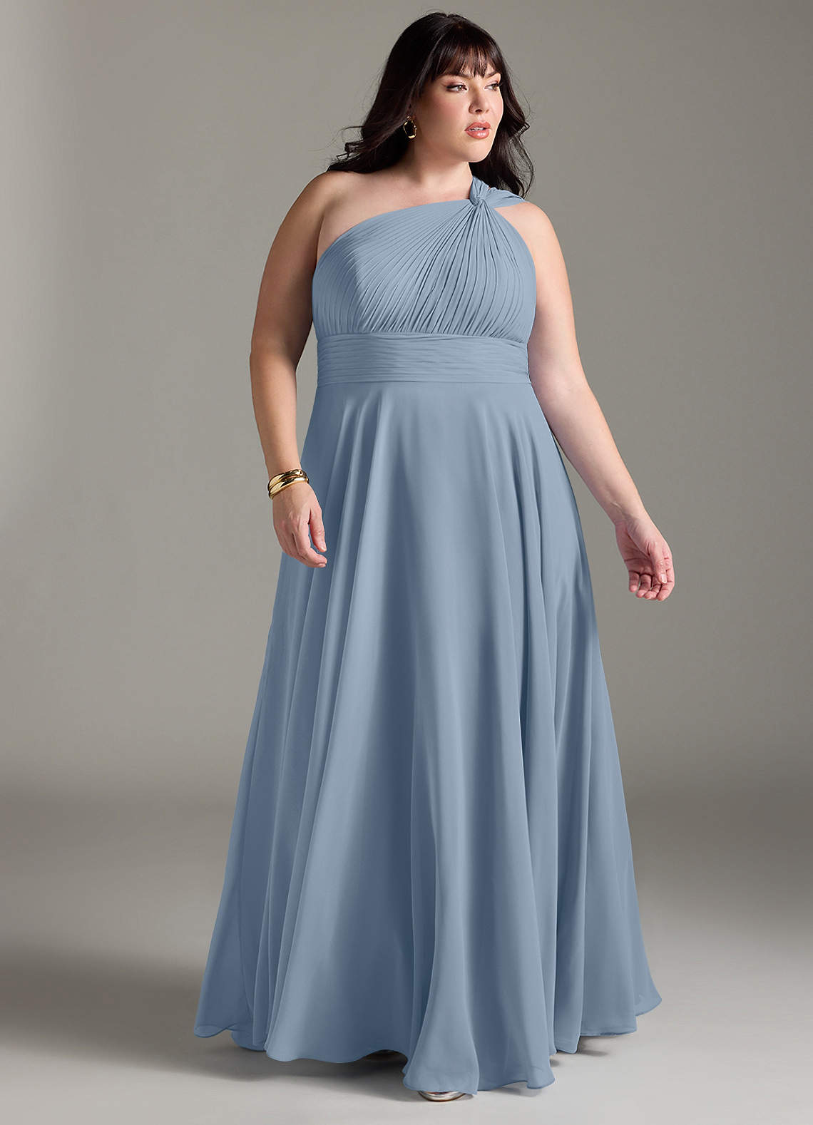 Azazie Charlize Bridesmaid Dresses Dusty Blue A-Line One Shoulder Chiffon Dress image8