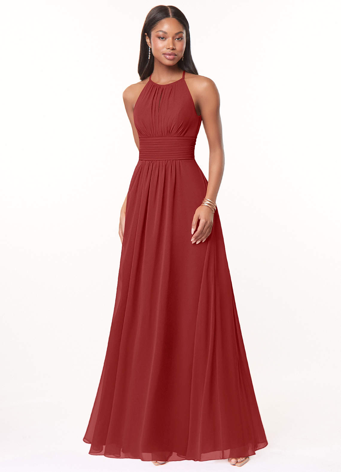 Azazie Bonnie Bridesmaid Dresses Rust A-Line Keyhole Ruched Chiffon Dress image1