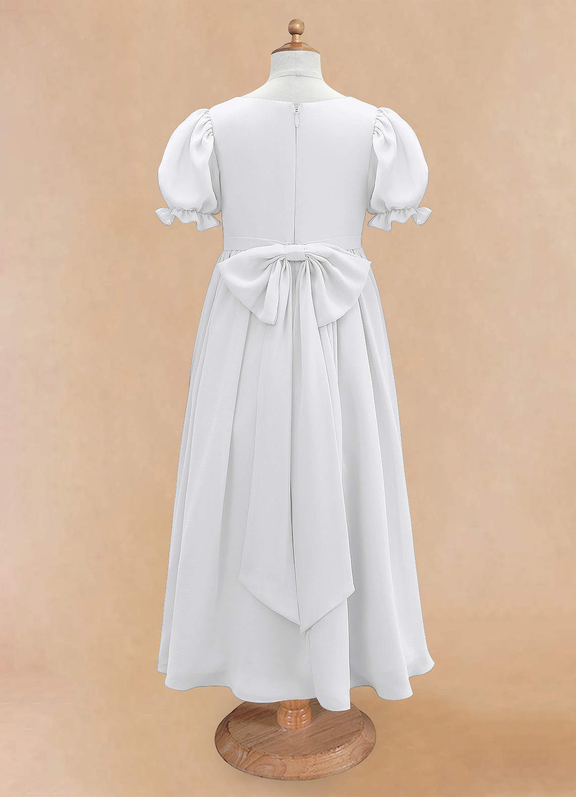 Azazie Joss Flower Girl Dresses White A-Line with Sleeves Chiffon Dress image6