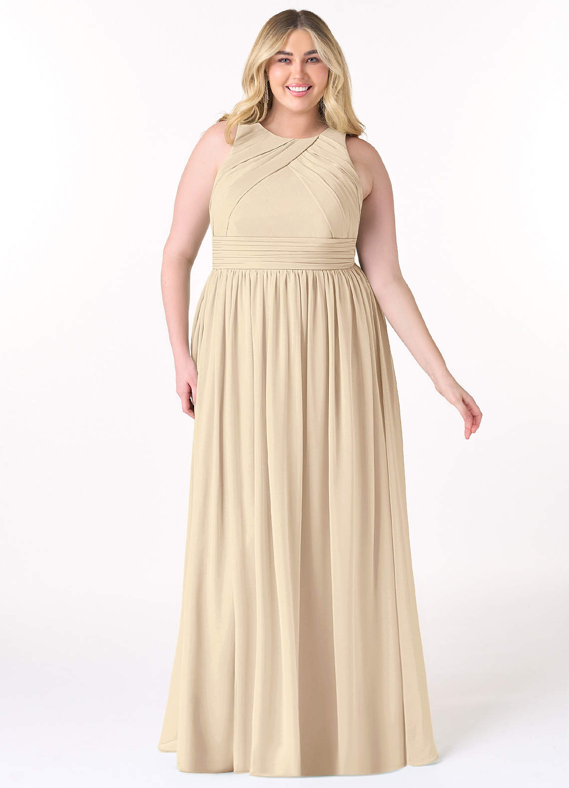 Azazie Harper Bridesmaid Dresses Champagne A-Line Pleated Chiffon Dress image1