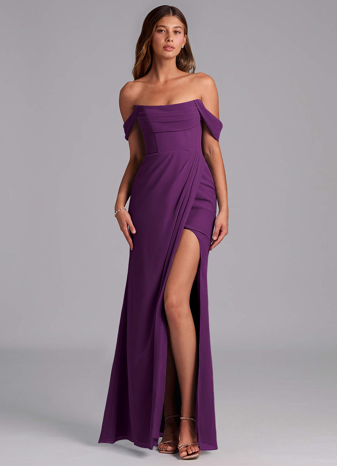 Azazie Johana Jurken voor bruidsmeisjes Converteerbaar Jurk van Chiffon met Zeemeermin Off the Shoulder Druif image1