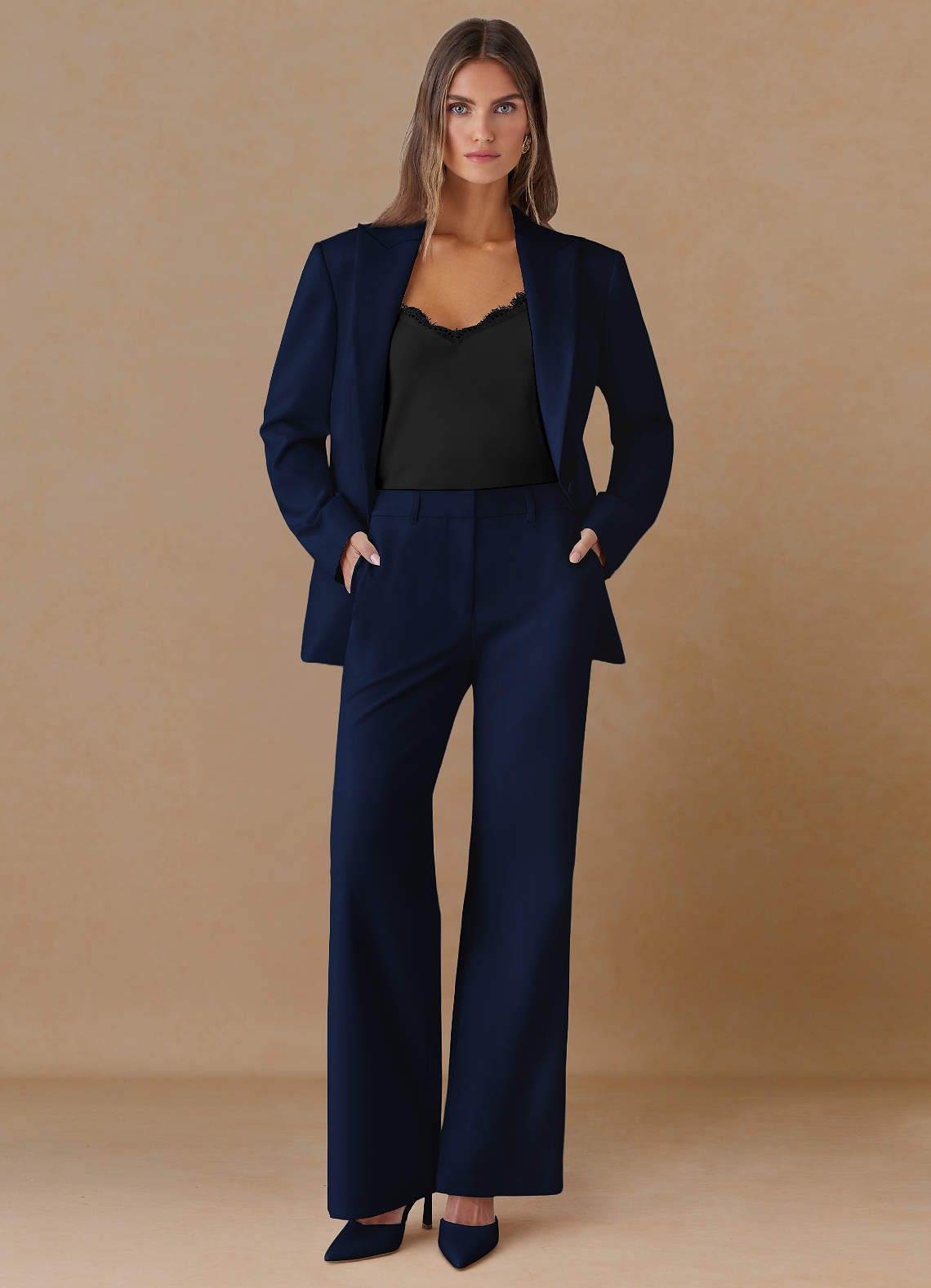 front Marina Blue Refined Weave Straight-Leg Pants
