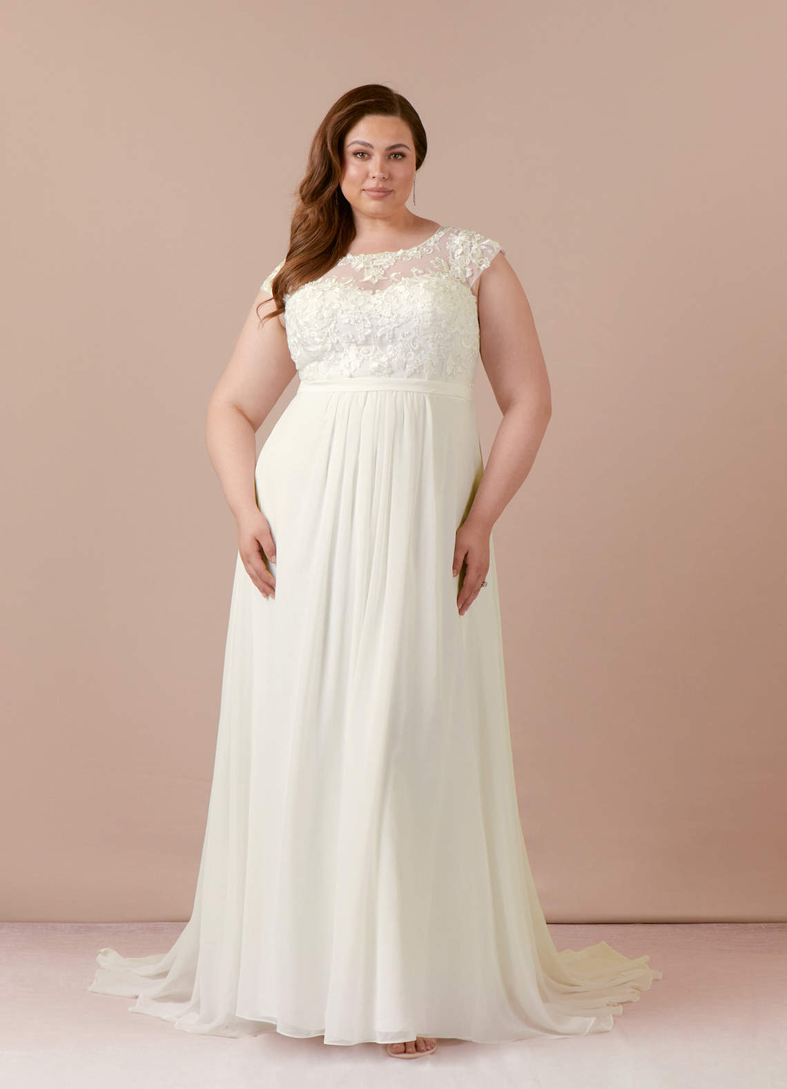 Azazie Brynslee Wedding Dresses Cream A-Line Scoop Sequins Chiffon Dress image1