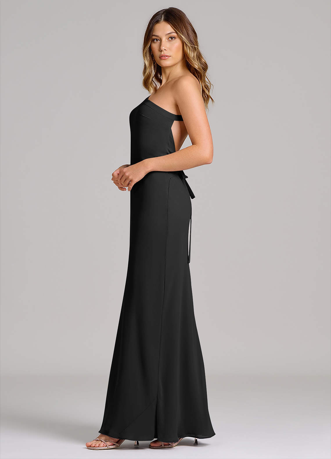 black chiffon one shoulder dress Grace Scuba Crepe and Chiffon One Shoulder Shash Dress