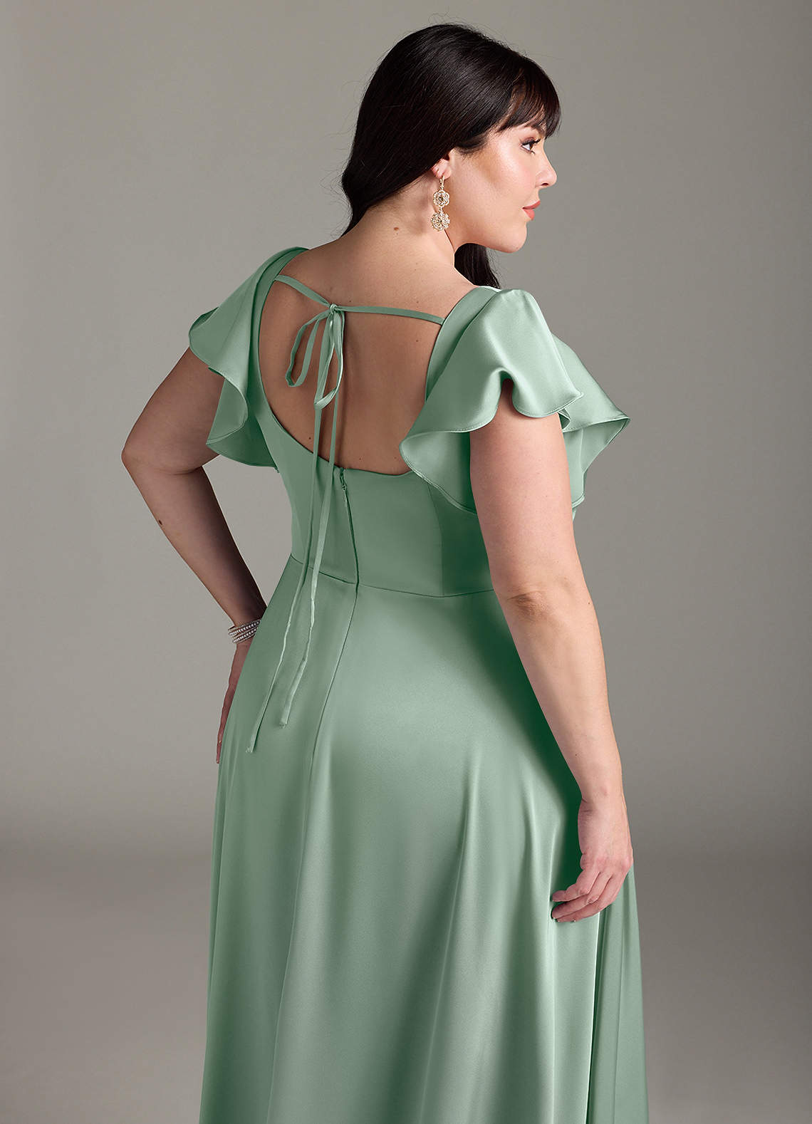 Azazie Bondi Bridesmaid Dresses Agave A-Line Bow Stretch Satin Dress image11