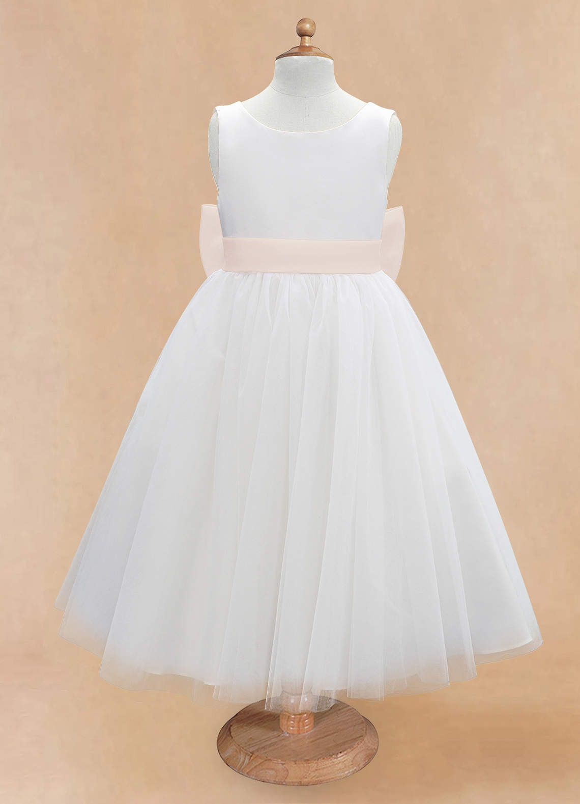 Azazie Kavi Flower Girl Dresses Ivory Rose Petal A-Line Bow Matte Satin Dress image6