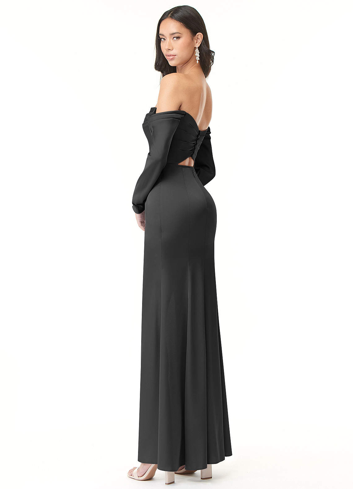 Azazie Hallie Black Stretch Satin Bridesmaid Dresses | Azazie