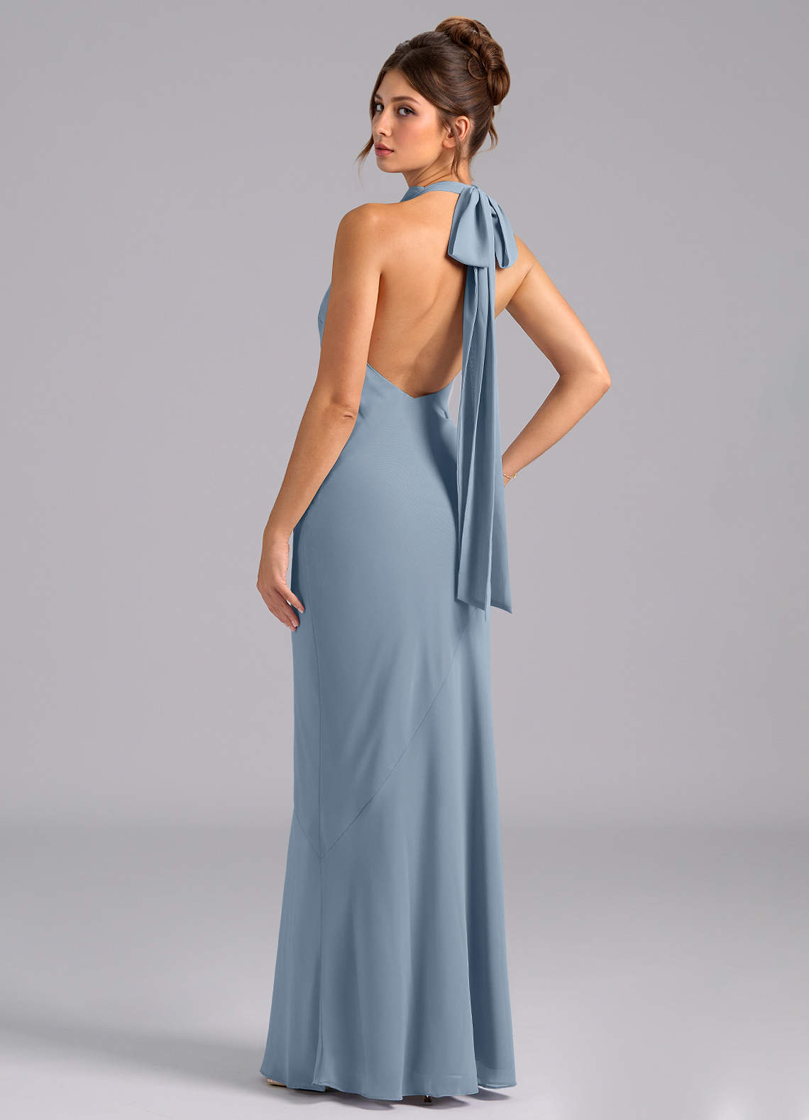 Azazie Velli Bridesmaid Dresses Dusty Blue Mermaid High Neck Chiffon Dress image6