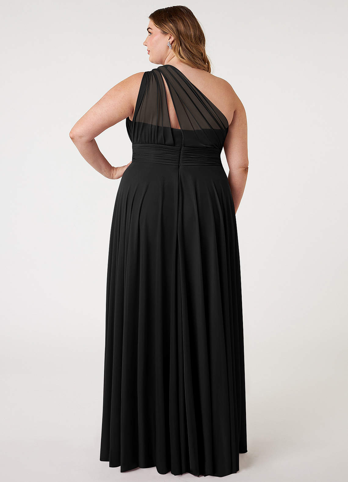 Azazie Charlize Bridesmaid Dresses Black A-Line One Shoulder Mesh Dress image6