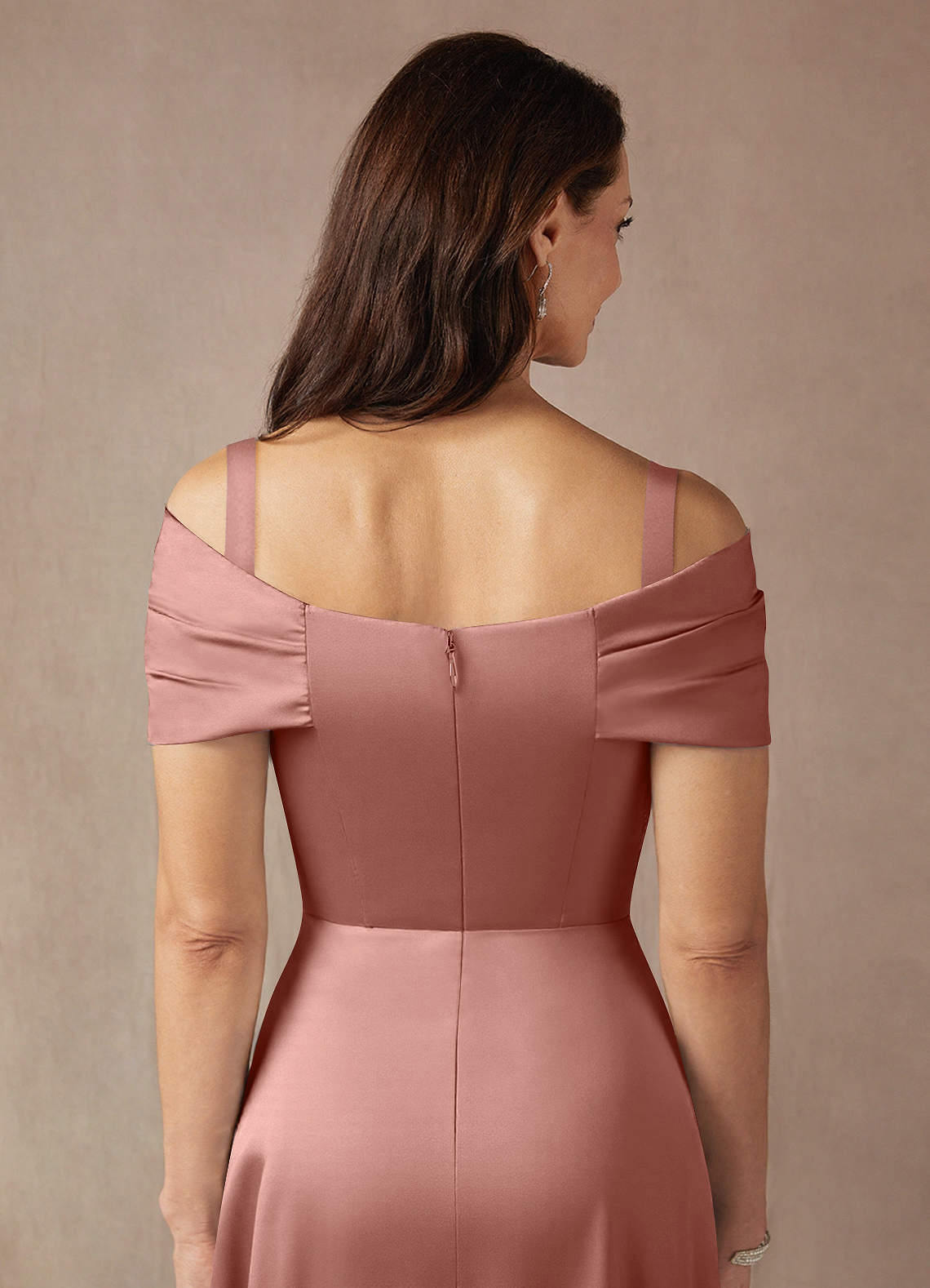 Azazie Amelia Mother of the Bride Dresses Rosette A-Line Off the Shoulder Stretch Satin Dress image6