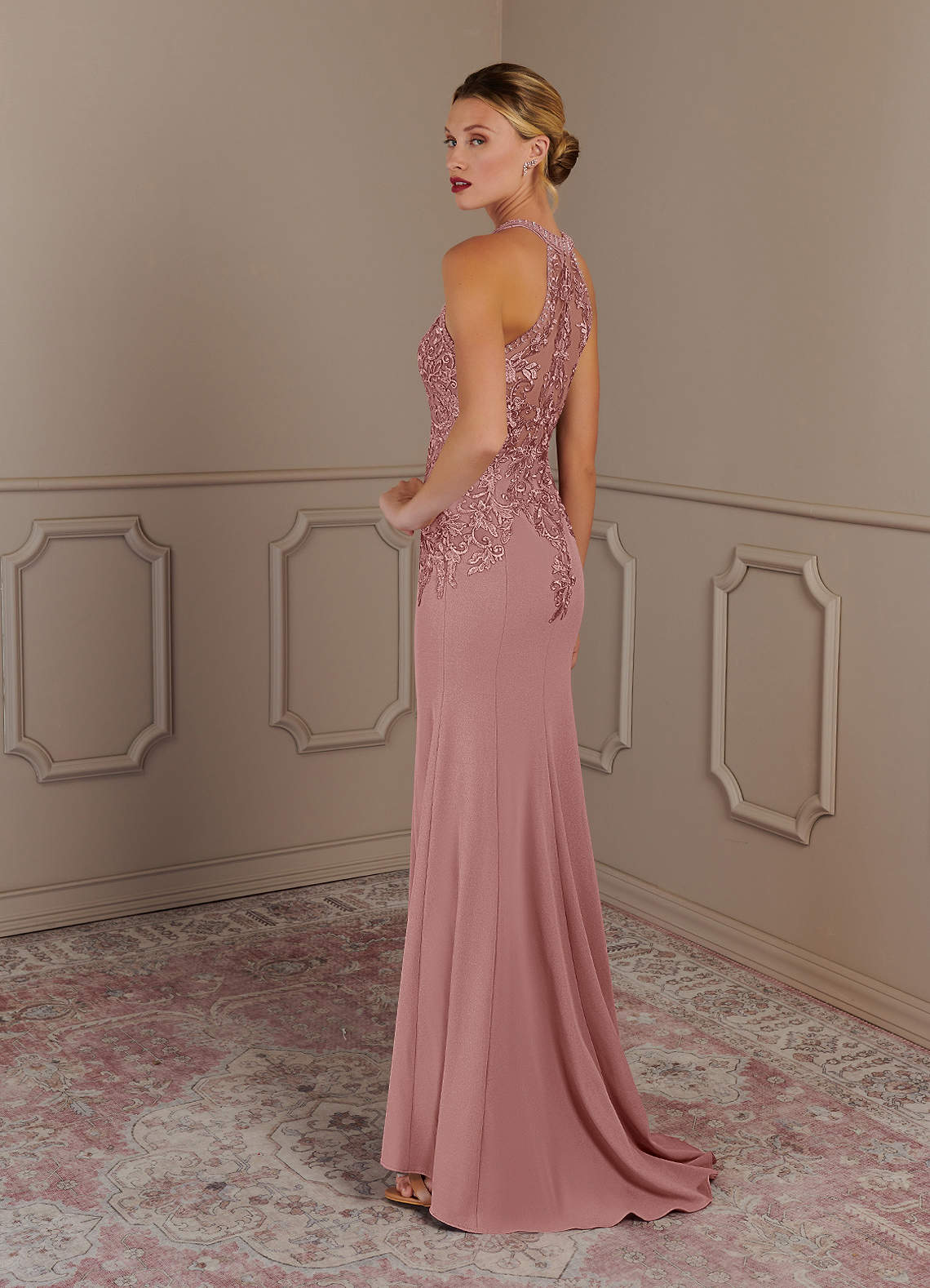 Azazie Tyra Mother of the Bride Dresses Dusty Rose Mermaid Halter Lace Stretch Crepe Dress image2