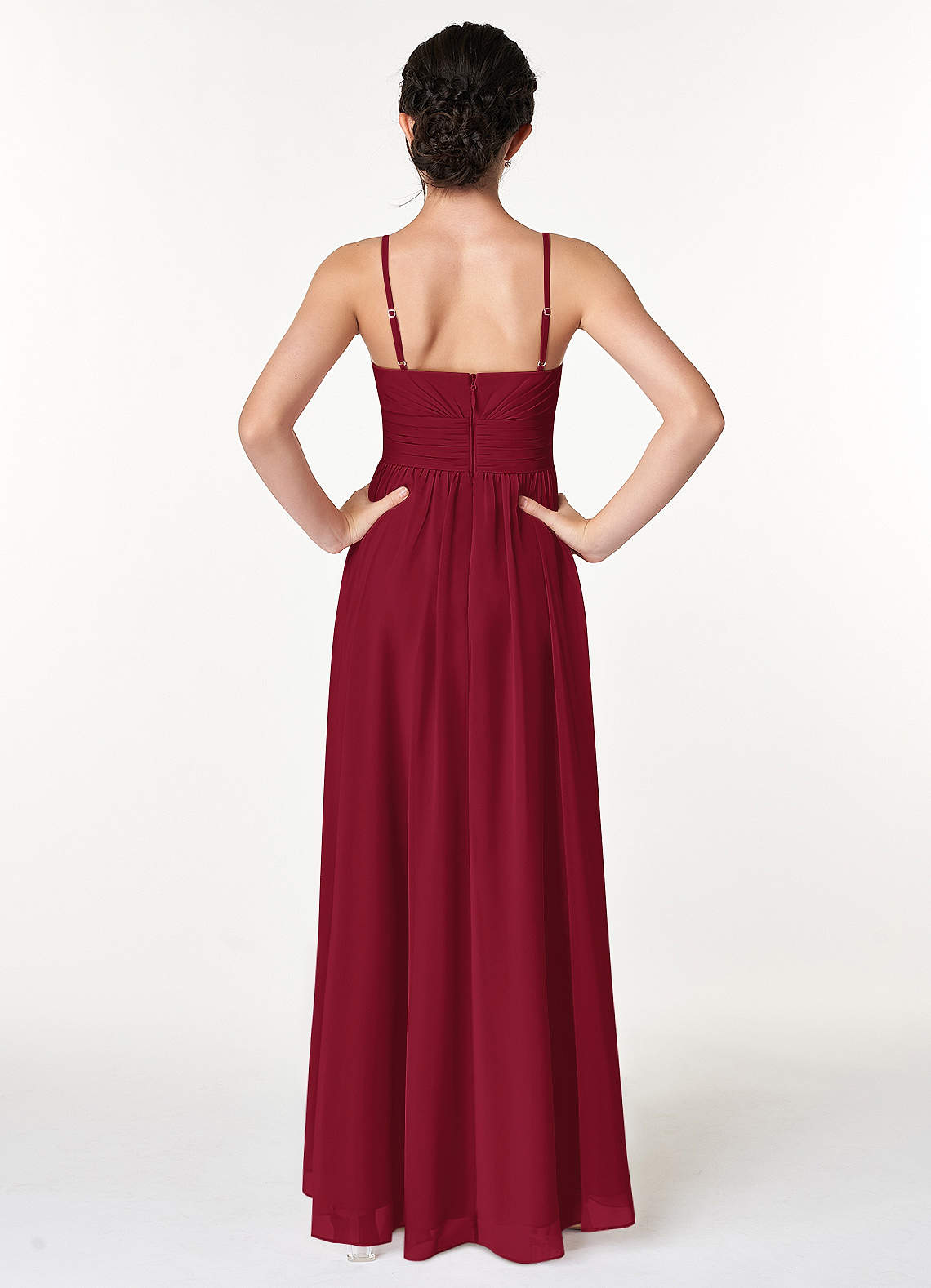 Azazie Catalina Junior Burgundy A-Line Ruched Chiffon Dress image1