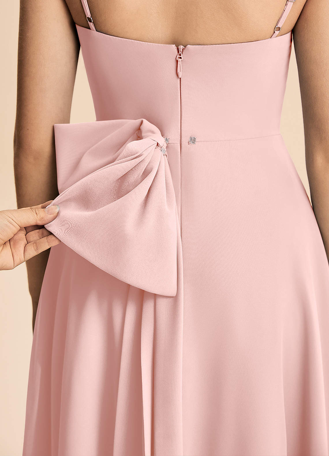 Azazie Bear Junior Jurk van Chiffon met A-Lijn Geplooid Poederroze image7