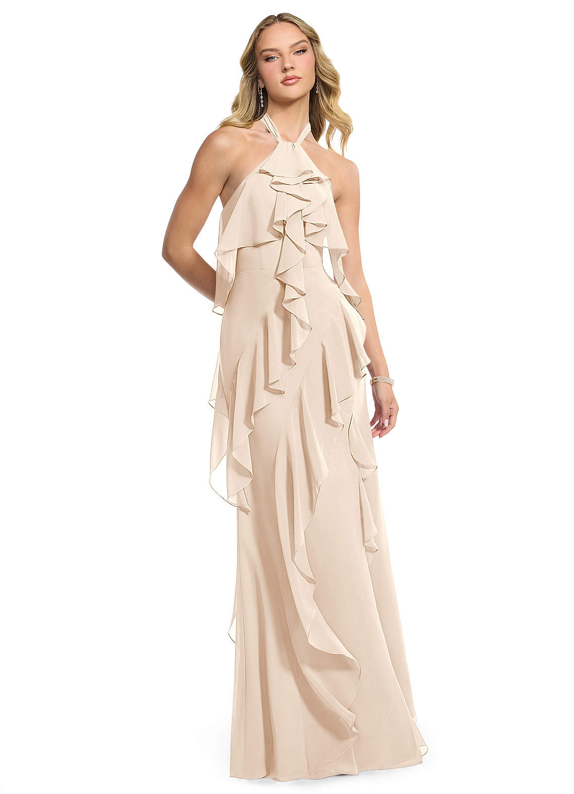 Azazie Velma Vestidos de damas de honor Vestido de Alabastro Blanco de Gasa de Corte en A con Corte Lateral image2