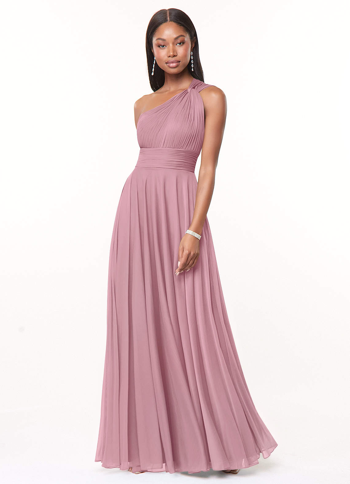 Azazie Charlize Ready to Ship Vintage Mauve Mesh Bridesmaid