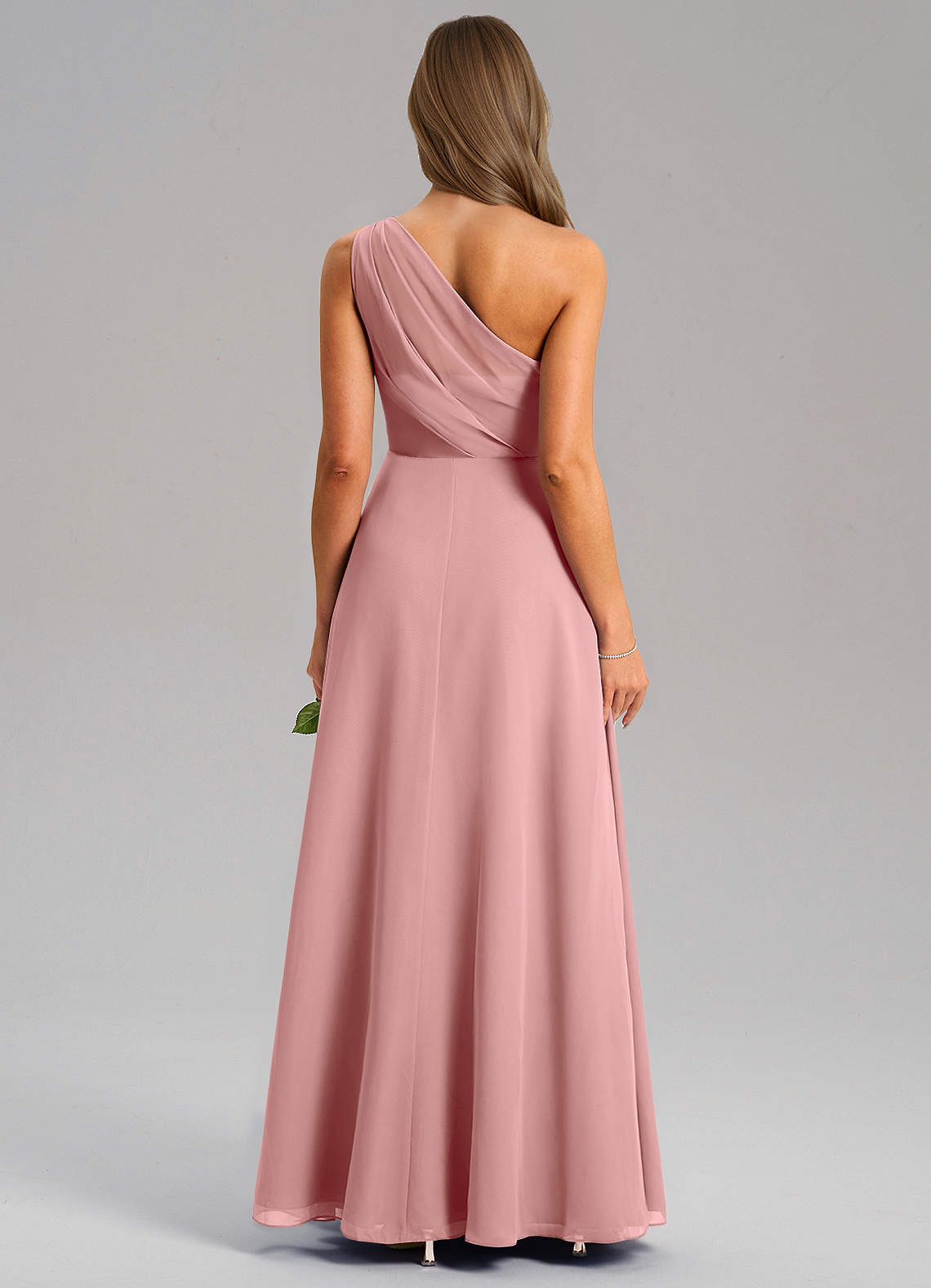 Azazie Phaedra Bridesmaid Dresses Dusty Rose A-Line One Shoulder Chiffon Dress image1