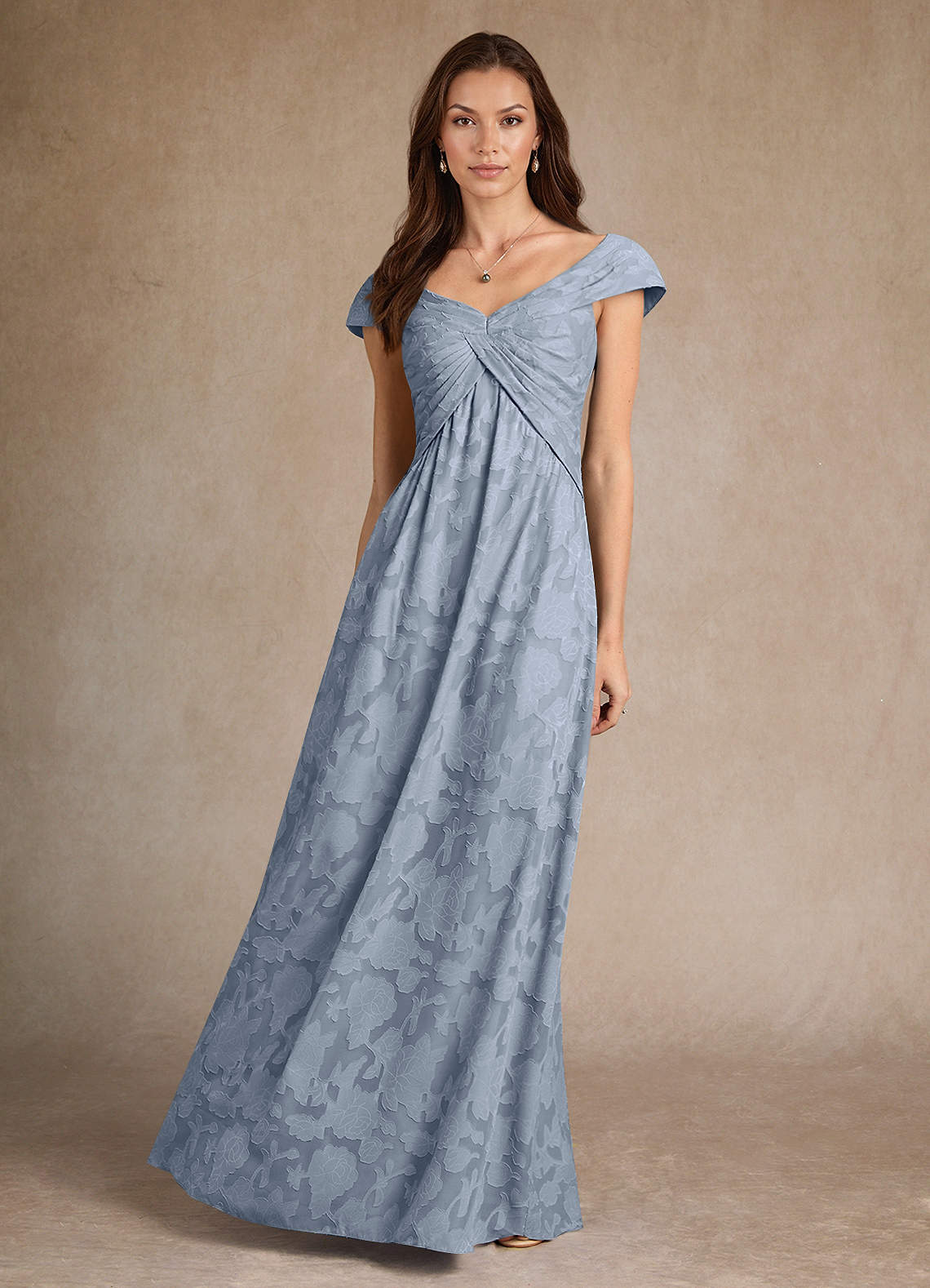 Azazie Myrtle Mother of the Bride Dresses Dusty Blue A-Line Pleated Floral Burnout Dress image3