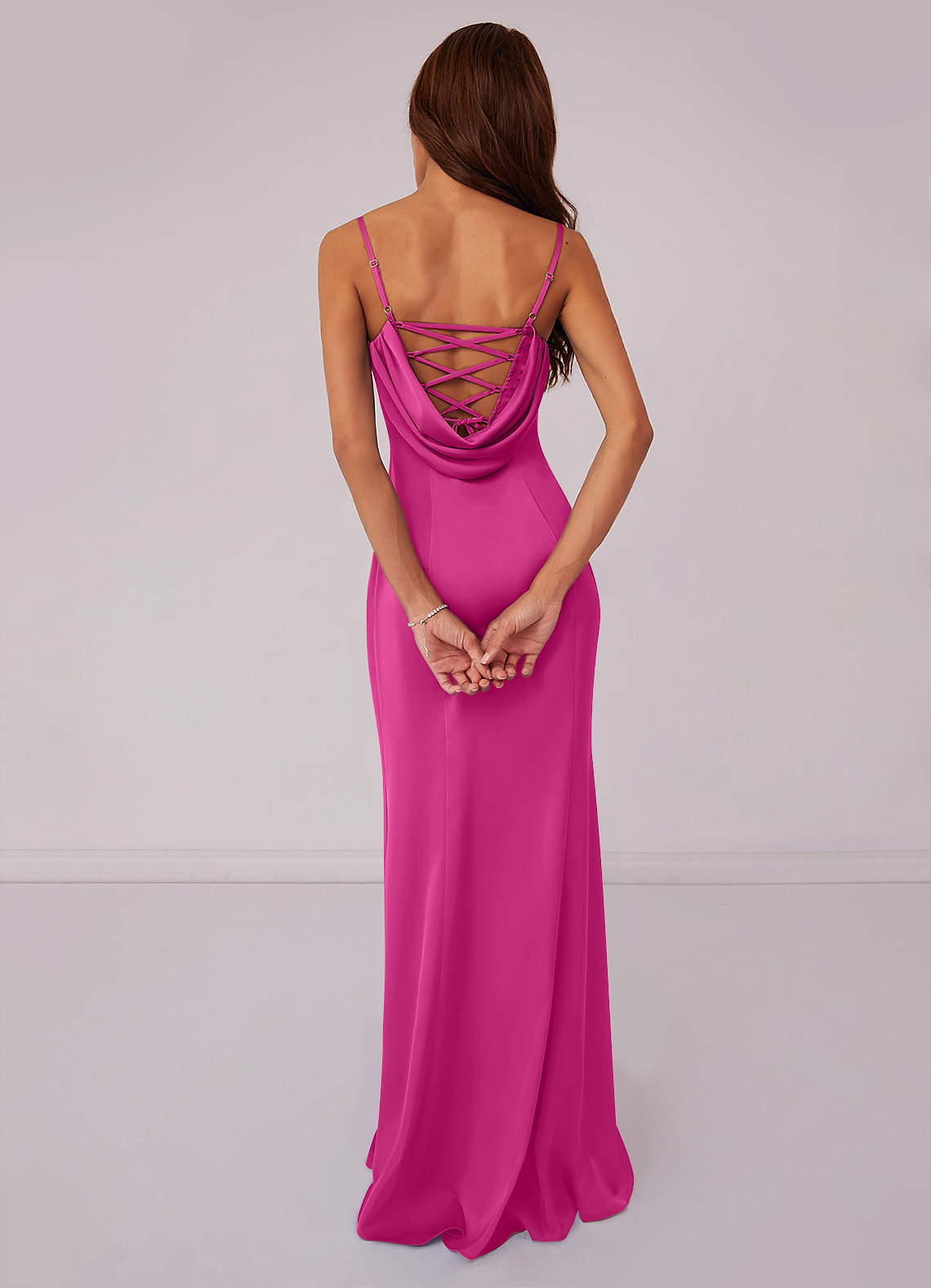 Barbie ♥ Azazie Vestidos de damas de honor Vestido de Fucsia de Satén Elástico de Corte Sirena con Corsé image1