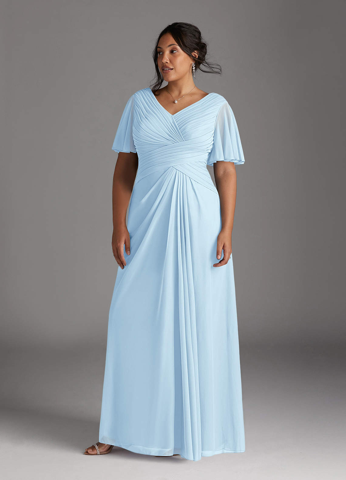 Azazie Emmeline Mother of the Bride Dresses Sky Blue A-Line V-Neck Pleated Mesh Dress image1