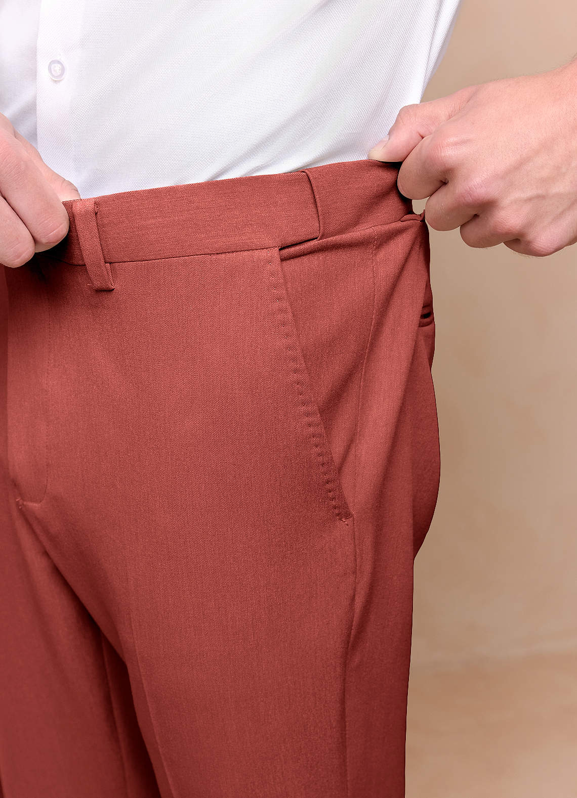 front James Terracotta Structured Stretch Suit