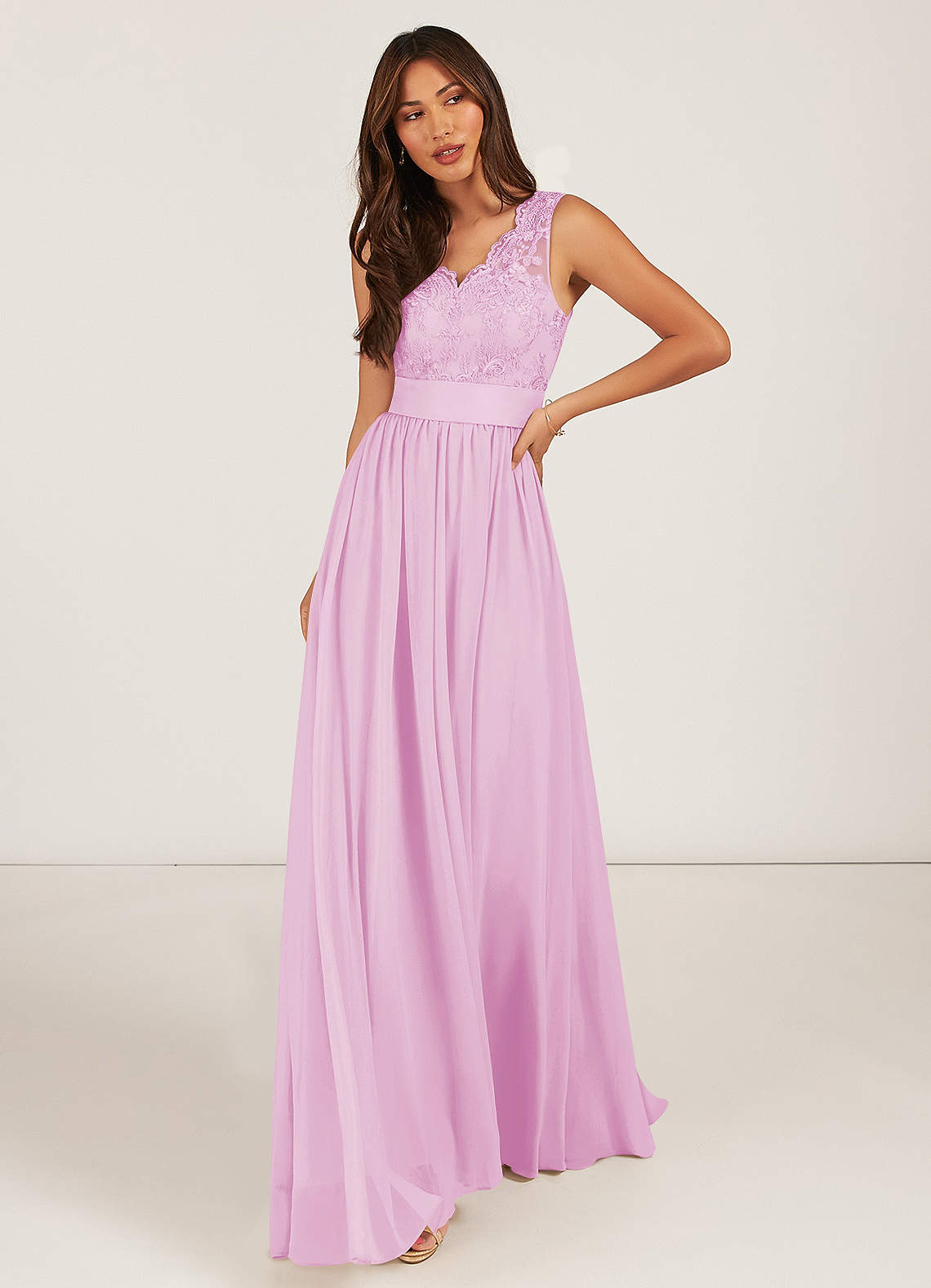 Azazie Gertrude Bridesmaid Dresses Candy Pink A-Line Lace Chiffon Dress image1