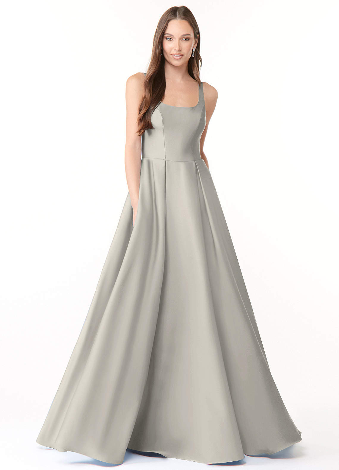 Azazie Neve Vestidos de damas de honor Vestido de Guijarro de Satén Elástico de Princesa con Con bolsillos image1