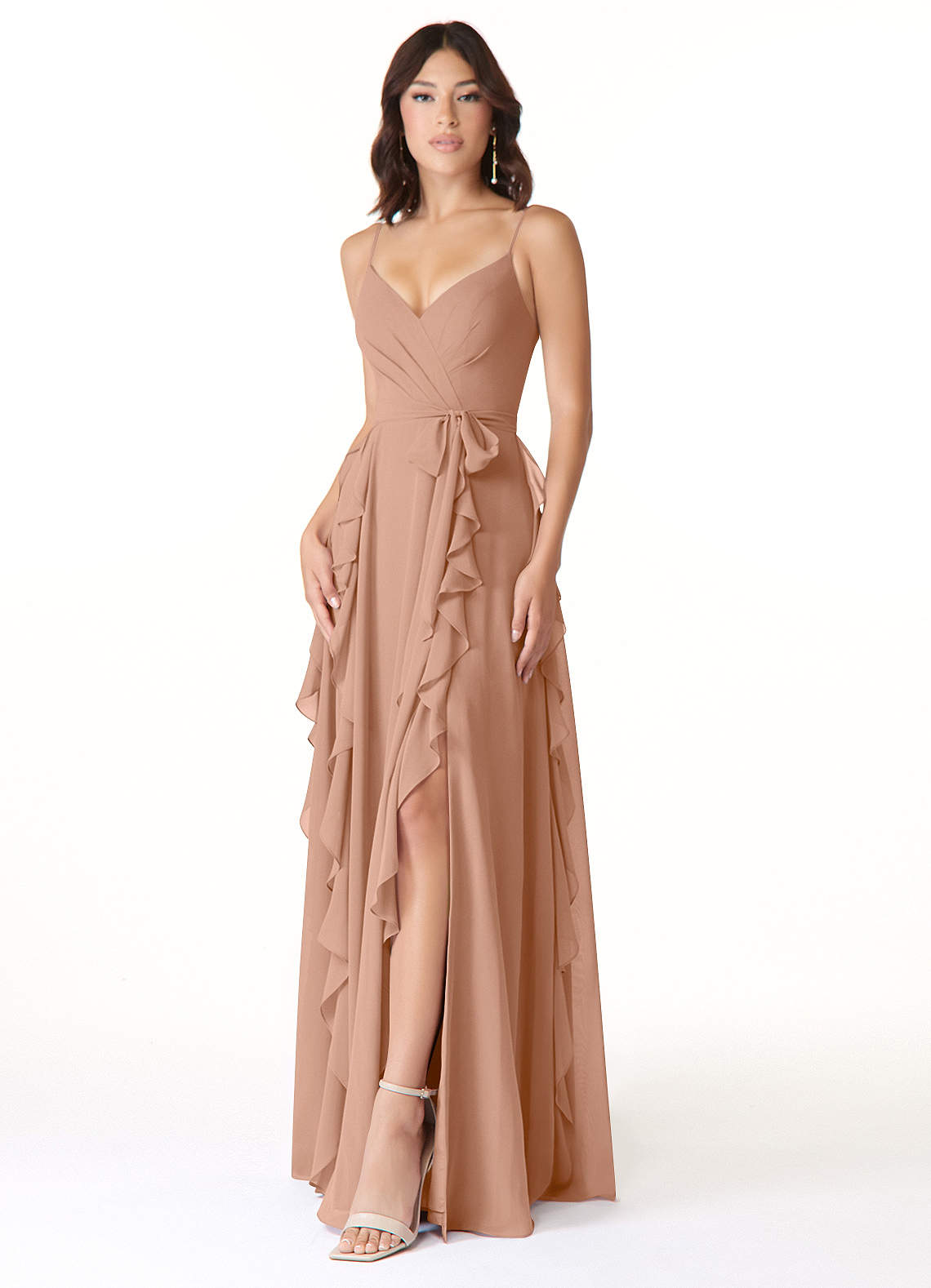 Azazie Peyton Bridesmaid Dresses Champagne Rose A-Line Ruched Chiffon Dress image1