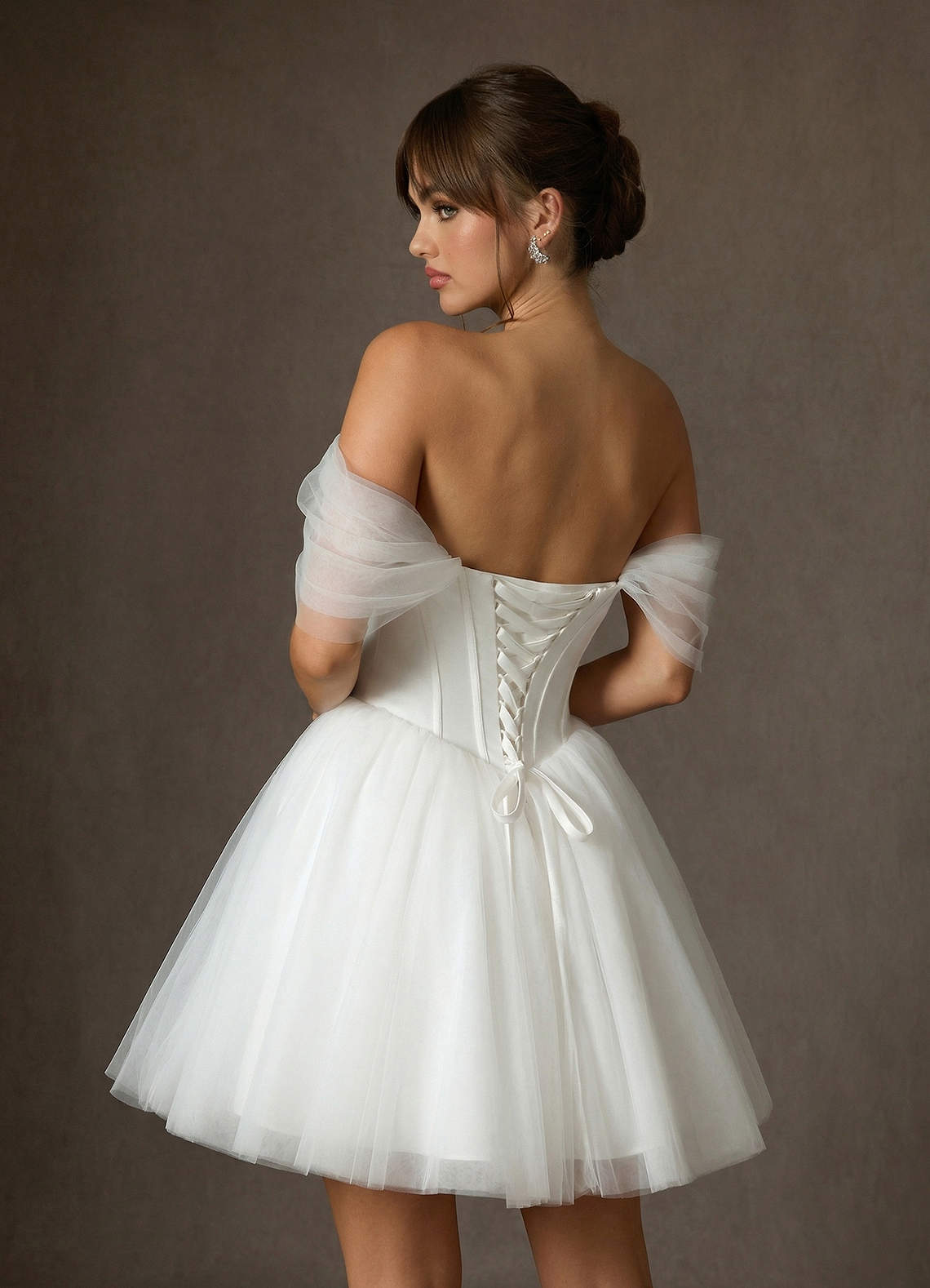 Azazie Naef Brudekjoler En streg Tulle Mini Kjole image6