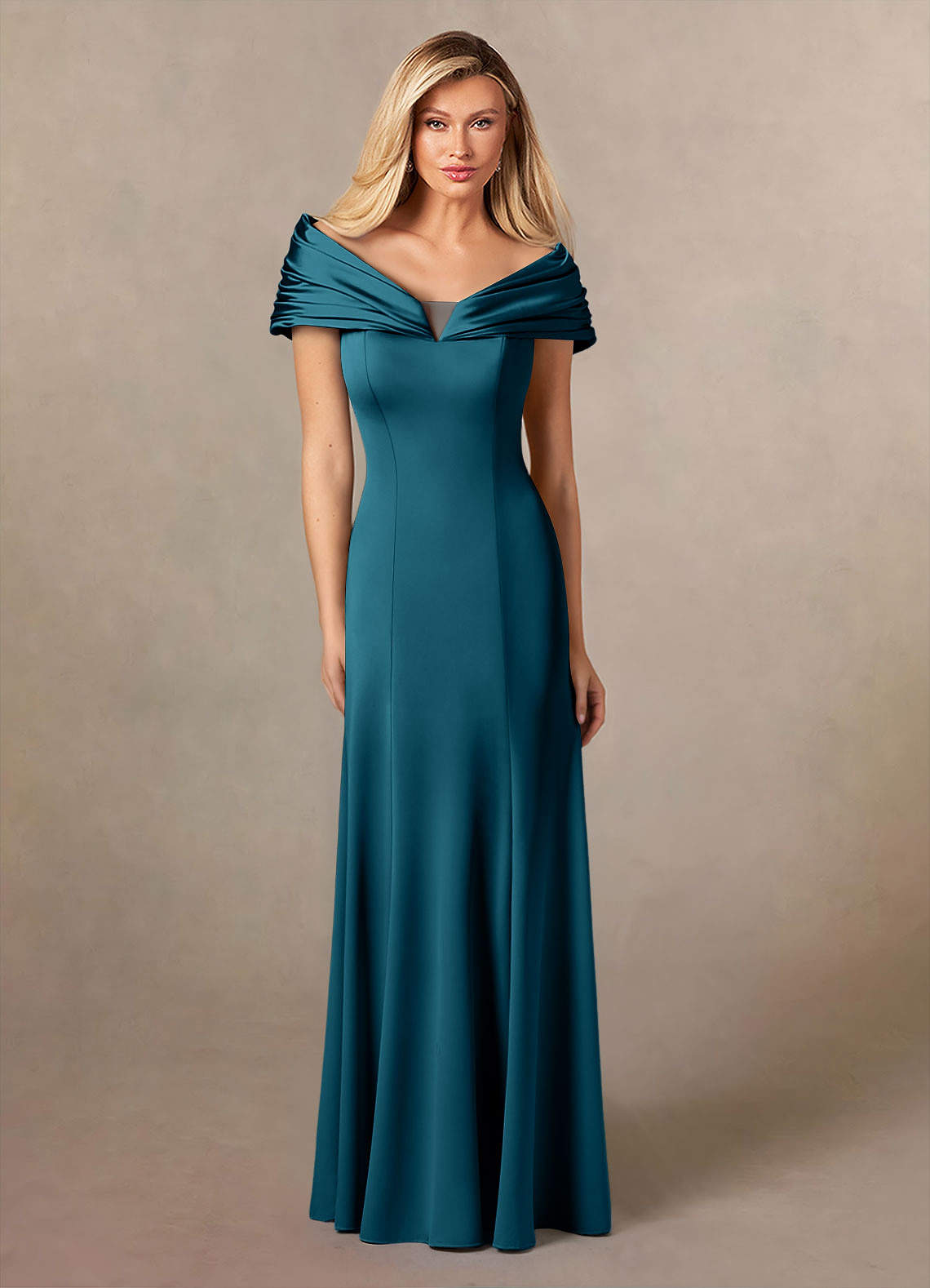 Azazie Auberdeen Mère de la mariée Robes Robe Sirène en Satin extensible Plissée Bleu Encre image1