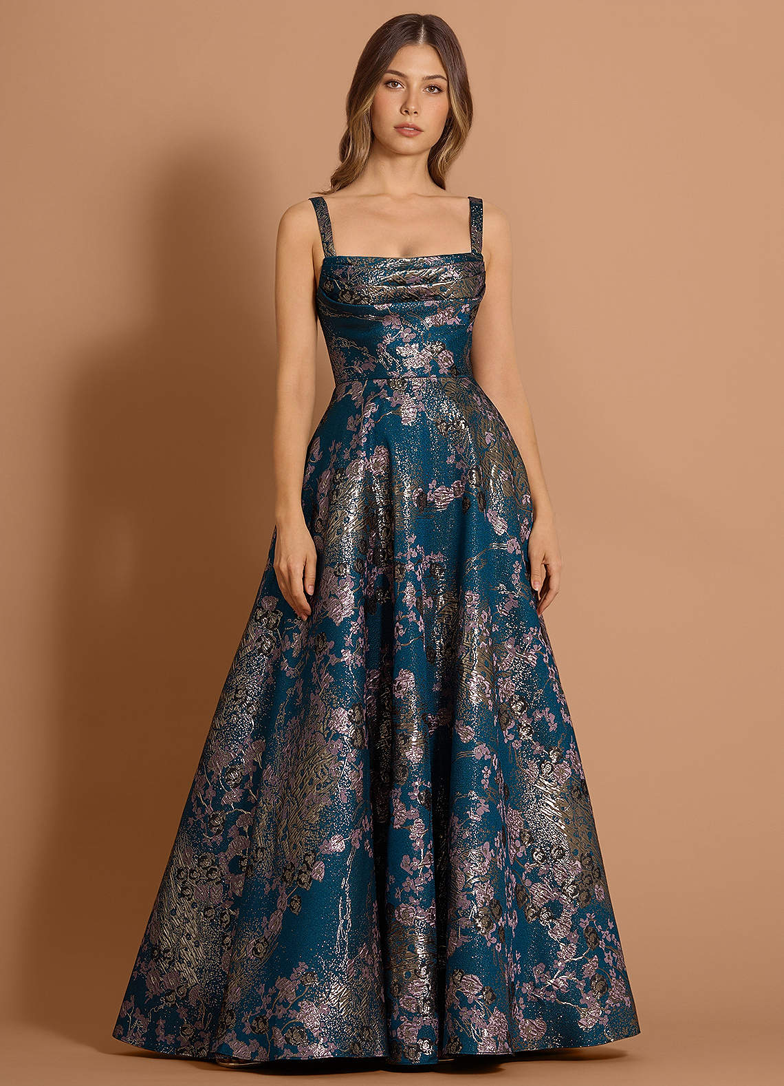 Azazie Teal Floral Sleeveless Ball Gowns Evening Dress / Gown