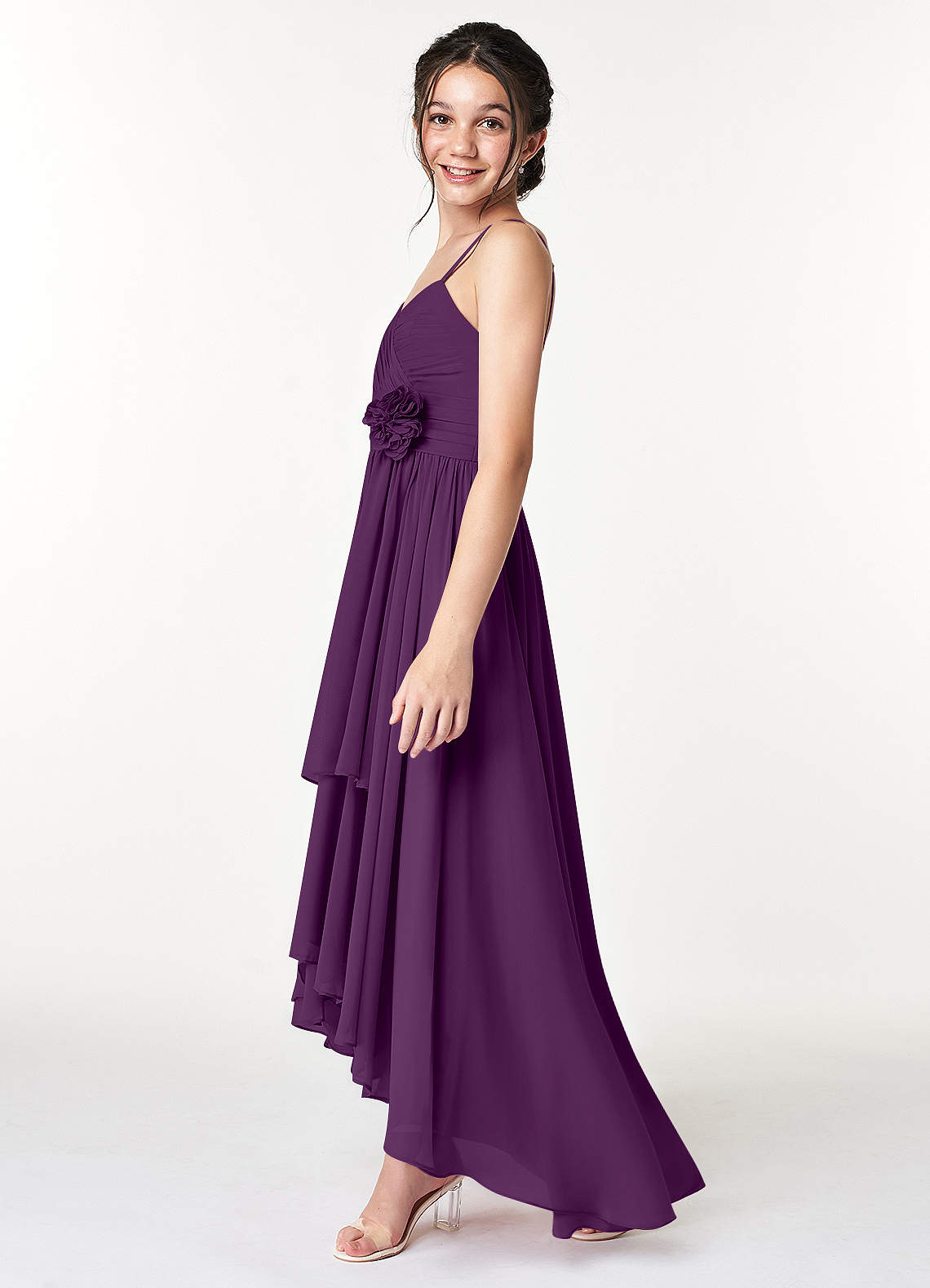 Azazie A-Line/Princess Sweetheart Asymmetrical Chiffon Junior Bridesmaid Dresses - Grape