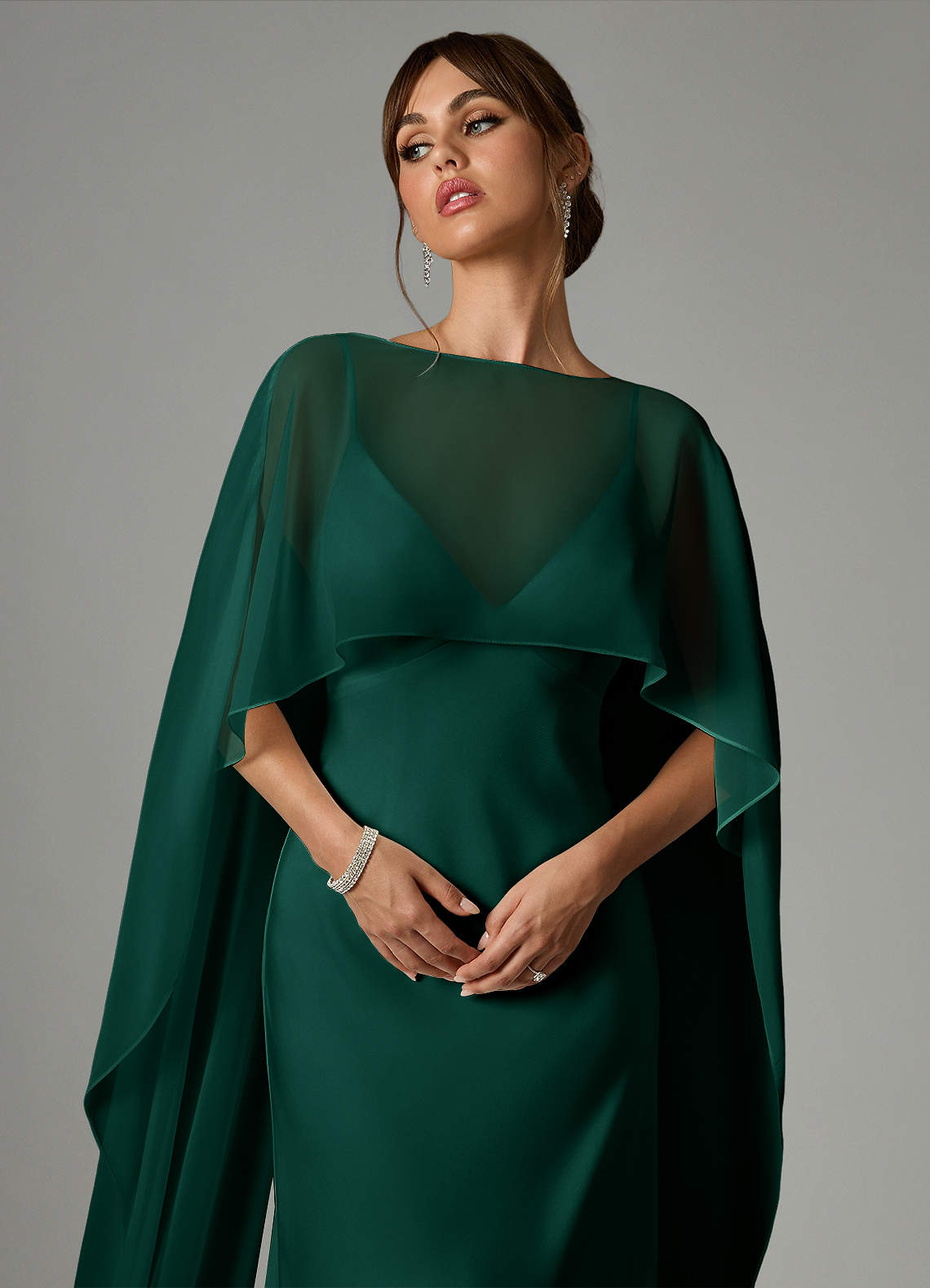 Azazie Stefania Bridesmaid Dresses Emerald A-Line Stretch Satin Dress image4