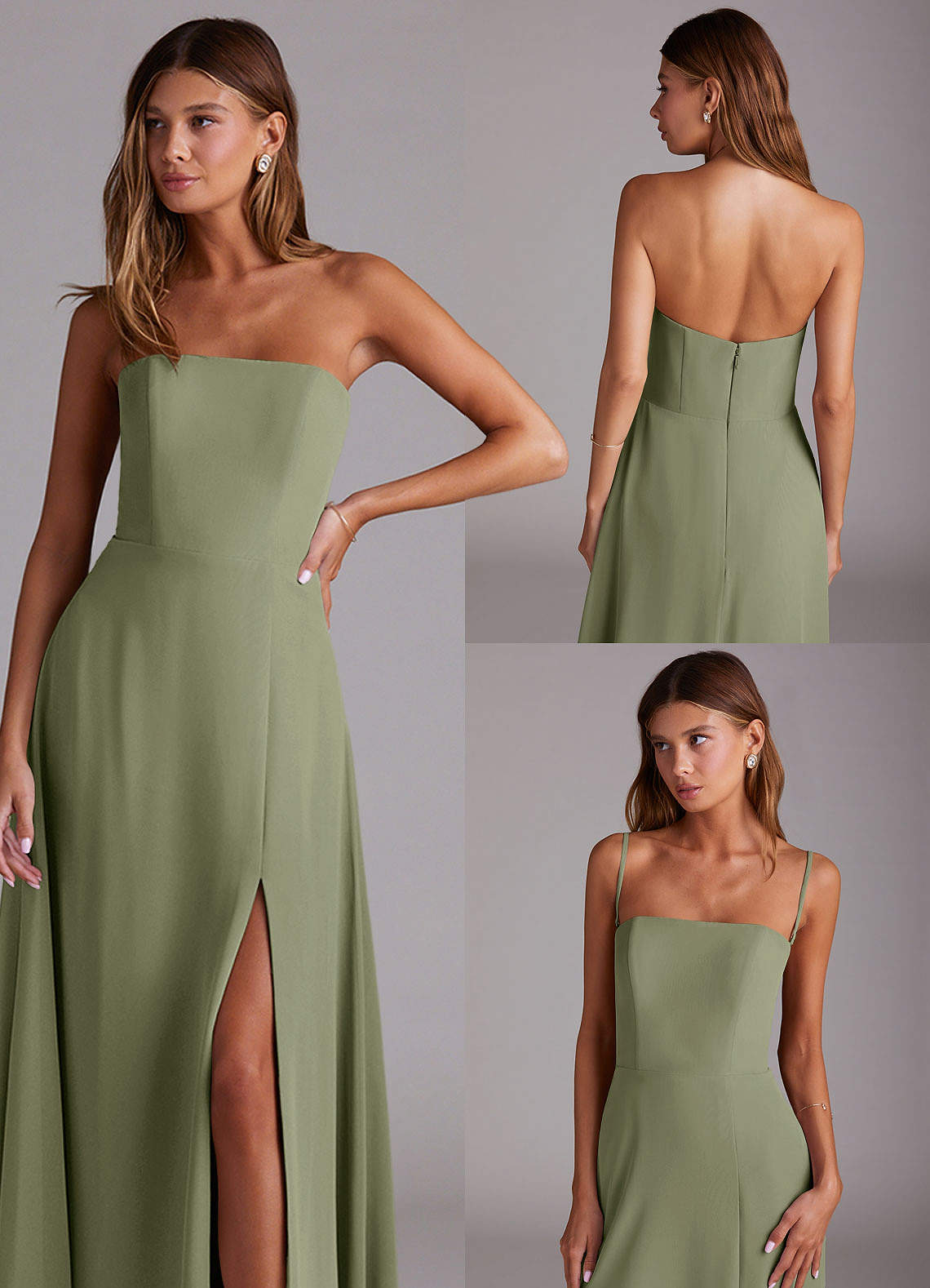 Azazie Wren Abiti da Damigella Abito Convertibile A-Line in Chiffon Spacco Laterale Pistacchio image8