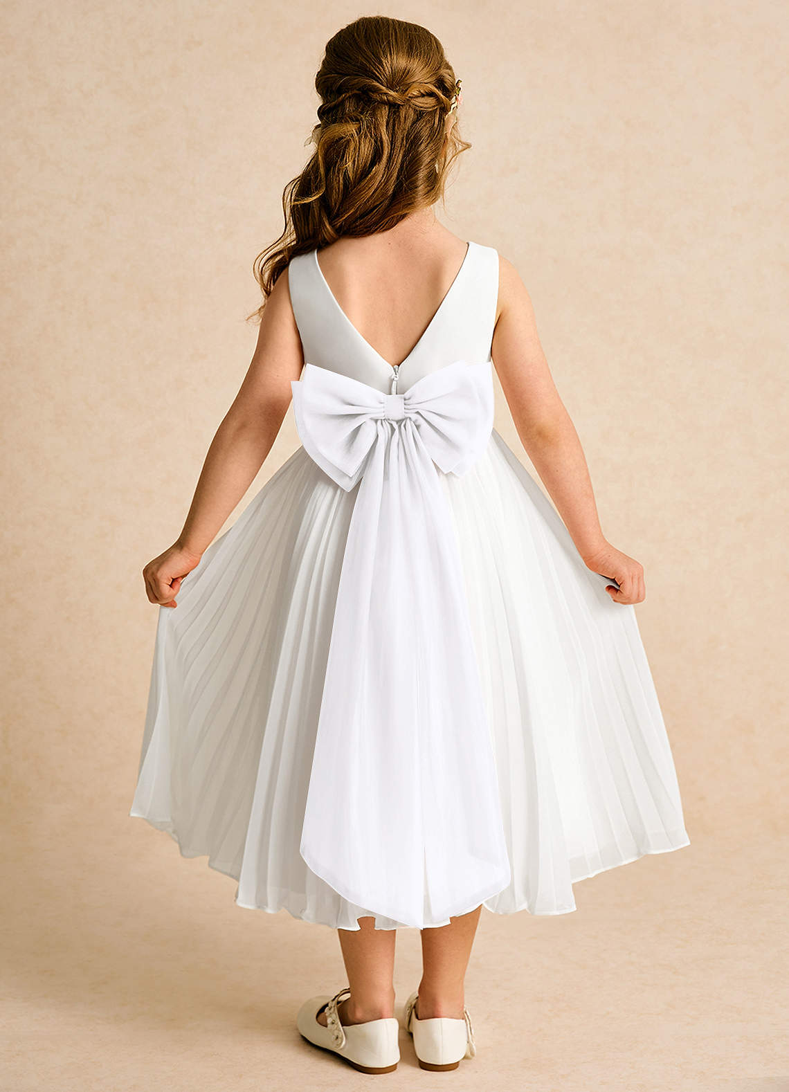 Azazie Margot Flower Girl Dresses Ivory White A-Line Pleated Chiffon Dress image1
