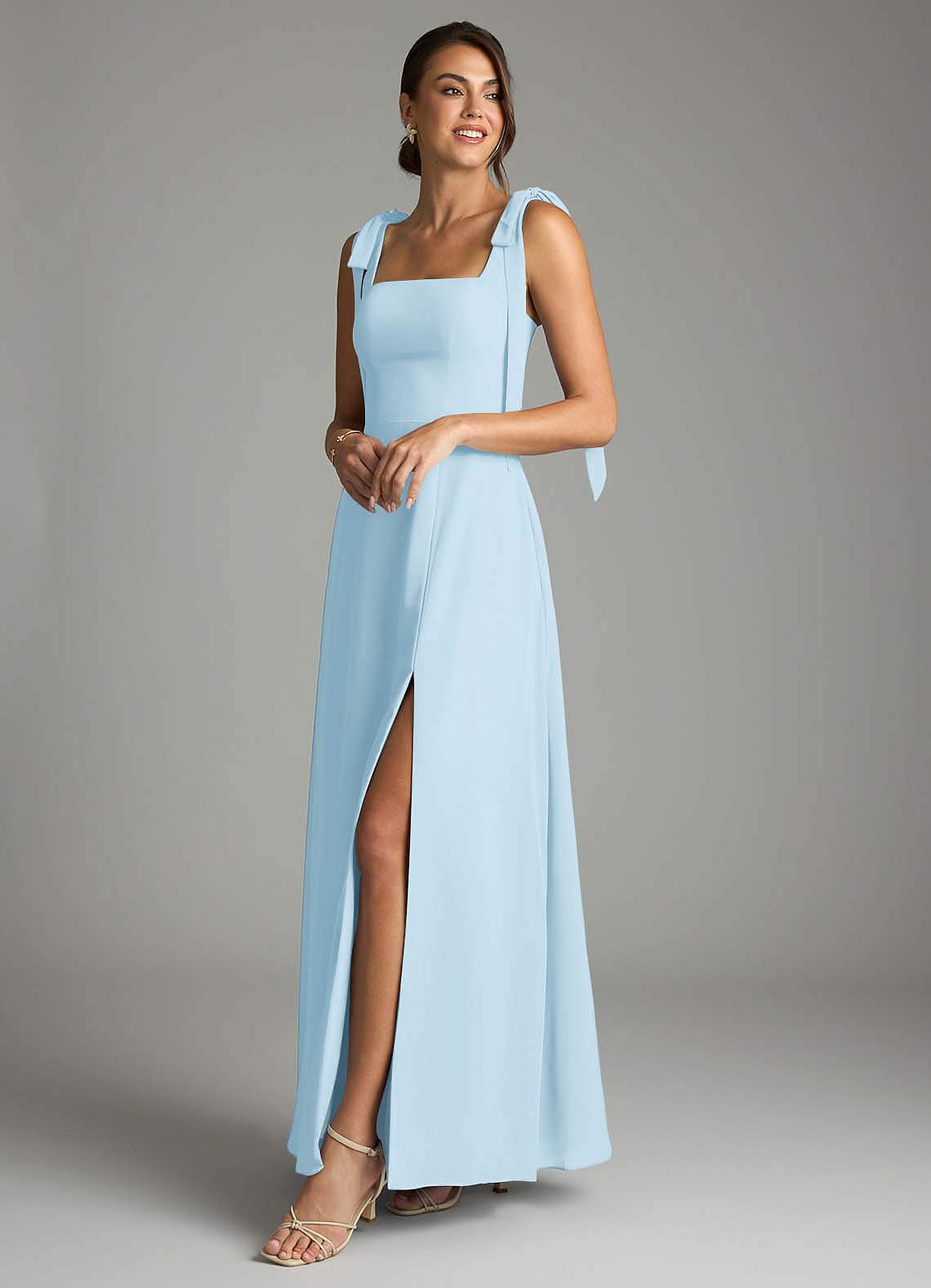 Azazie Debra Bridesmaid Dresses Sky Blue A-Line with Pockets Chiffon Convertible Dress image7