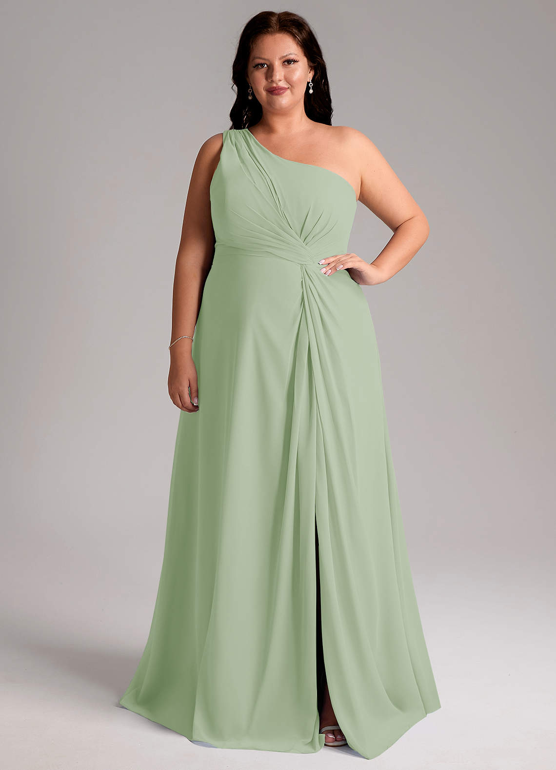 Azazie Brooke Bridesmaid Dresses Dusty Sage A-Line One Shoulder Chiffon Dress image7