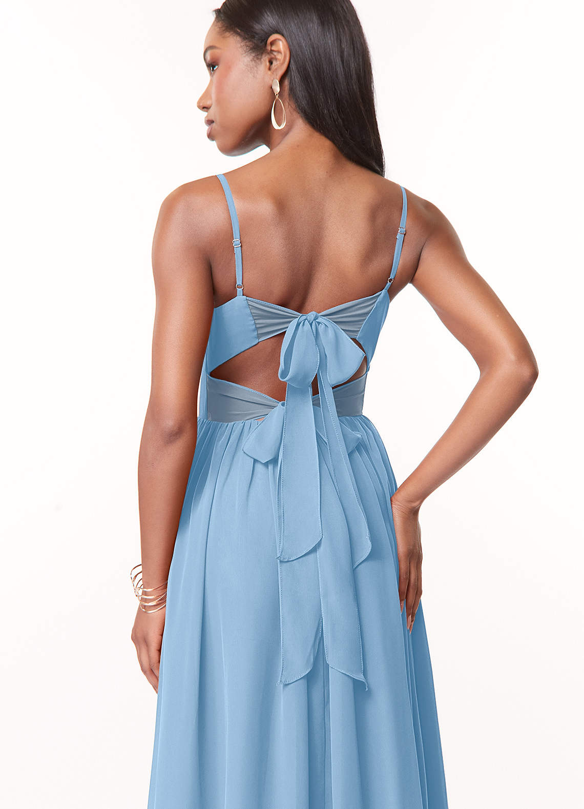 Azazie Zeya Bridesmaid Dresses Powder Blue A-Line V-Neck Pleated Chiffon Dress image2